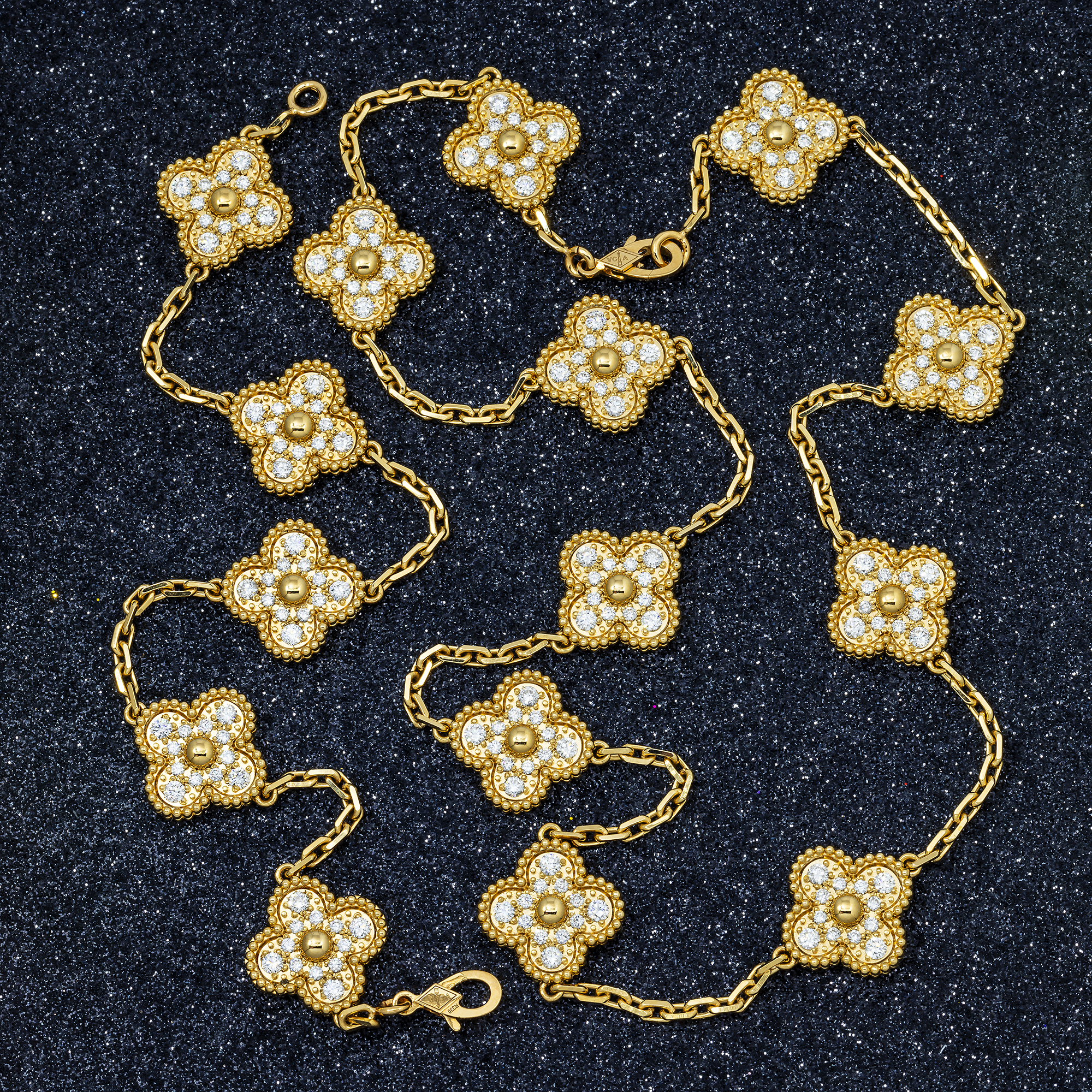 18K Gold Diamond Custom Clover Chain & Bracelet Set