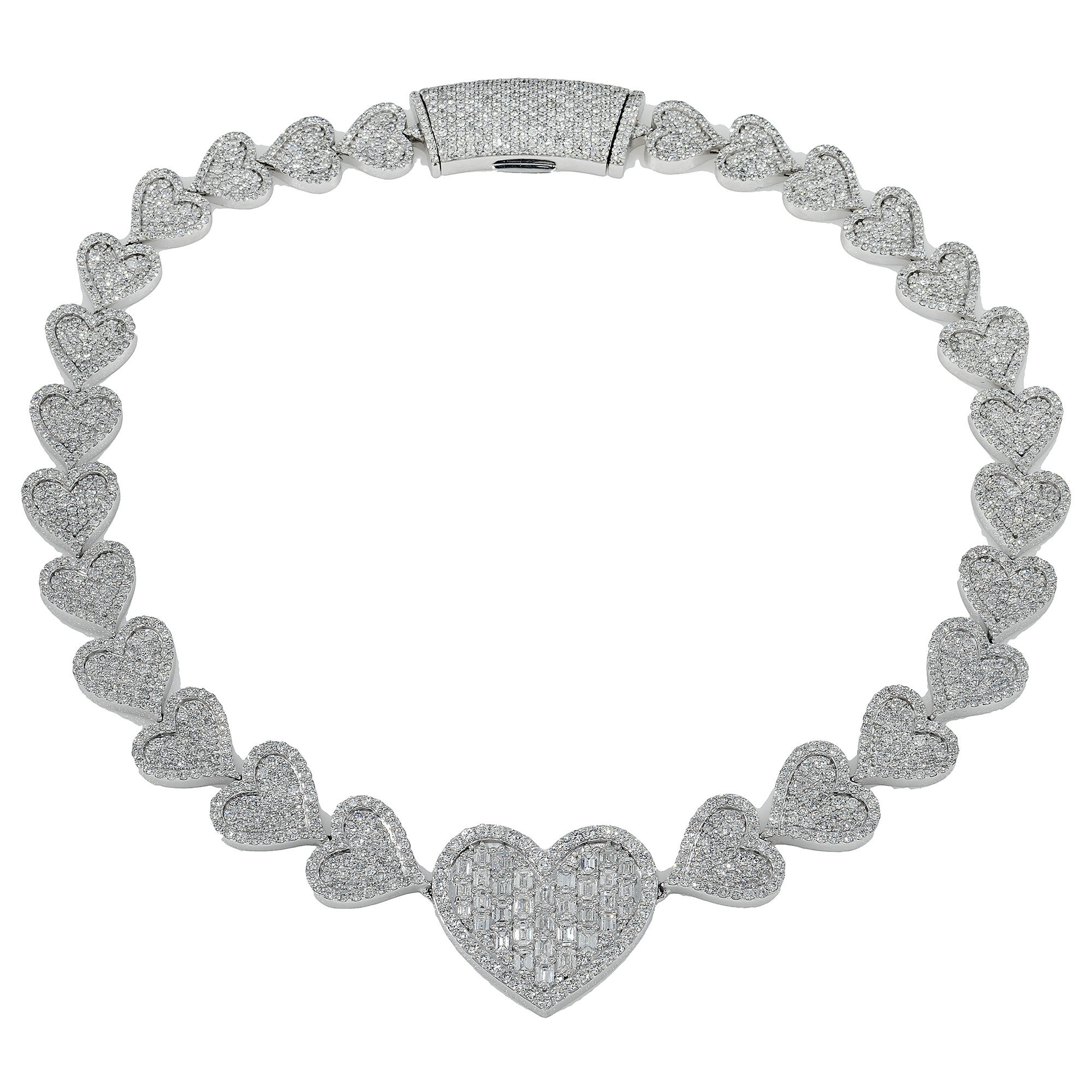 10K GOLD BAGUETTE AND ROUND DIAMOND HEART CHAIN 26.18 CT