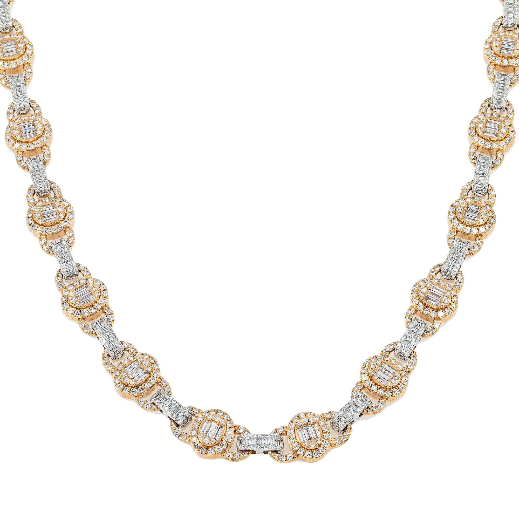 10K GOLD TWO TONE BAGUETTE AND ROUND DIAMOND MARINER LINK CHAIN 23.43 CTW