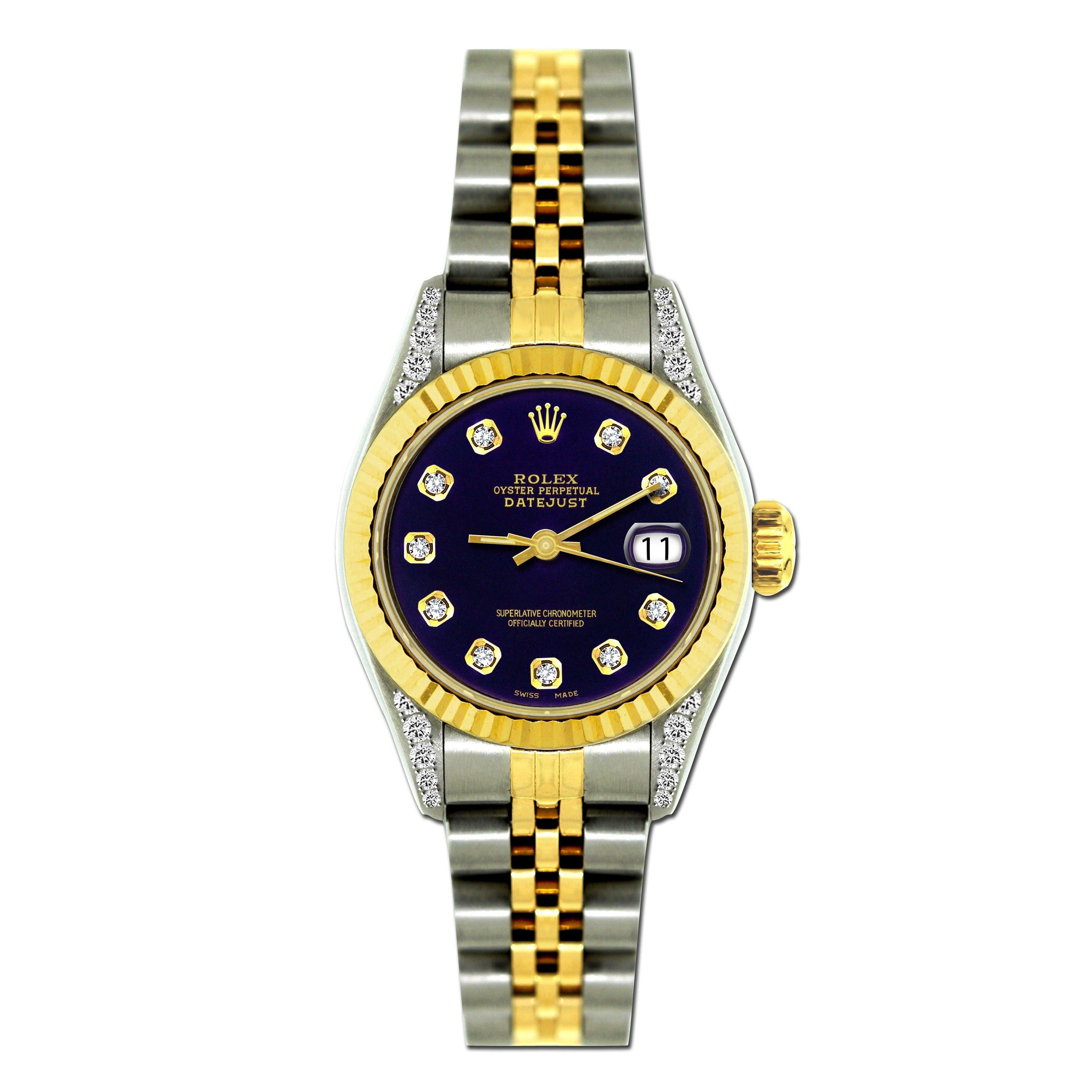 Rolex Datejust 26MM 69173 Black Diamond Dial Yellow Gold Fluted Bezel Two Tone Jubilee Bracelet