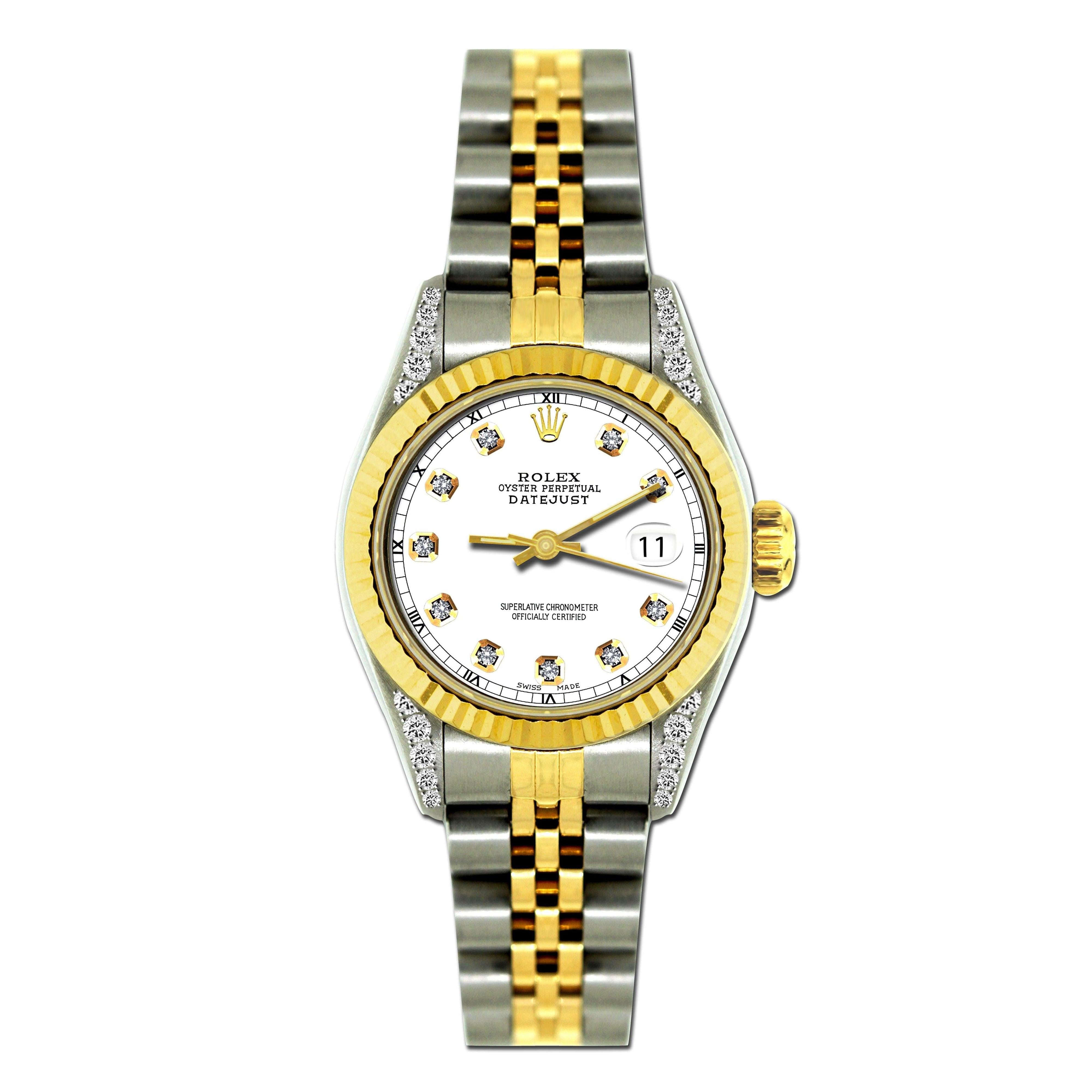 Rolex Datejust 26MM 69173 White Diamond Dial Yellow Gold Fluted Bezel Two Tone Jubilee Bracelet