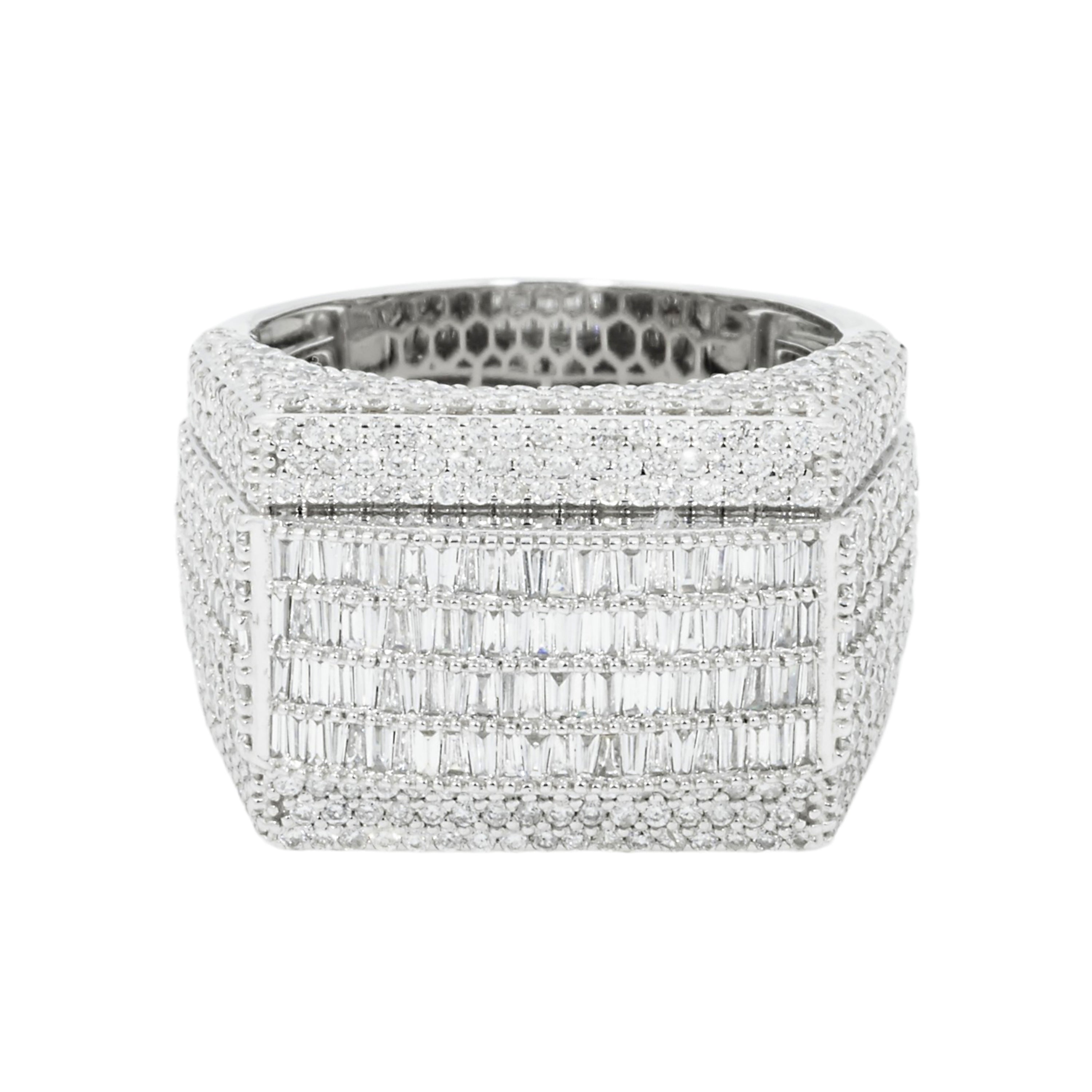 10K GOLD BAGUETTE AND ROUND DIAMOND RECTANGULAR STATEMENT RING 3.49 CT