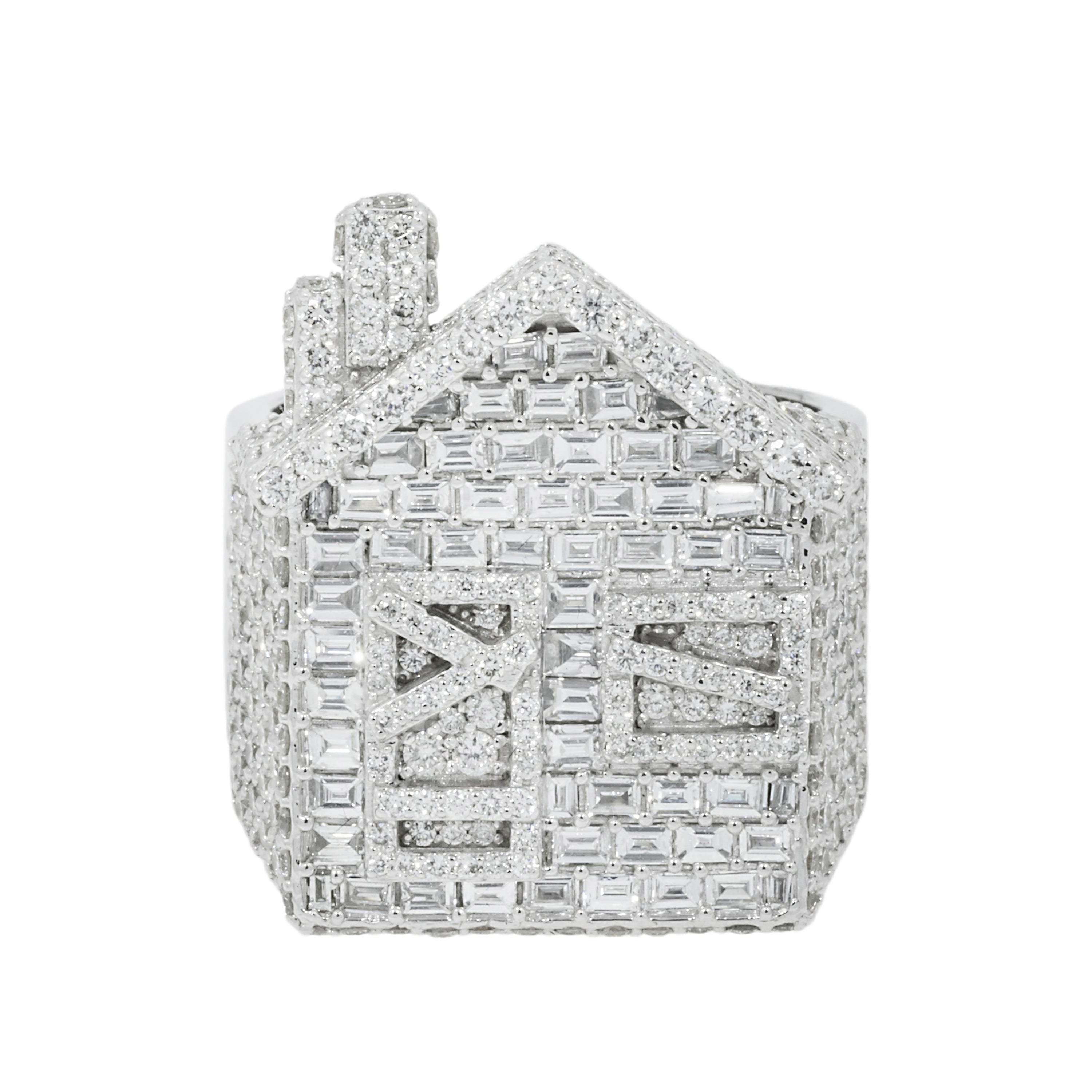 10K GOLD BAGUETTE AND ROUND DIAMOND TRAP HOUSE RING 5.14 CT