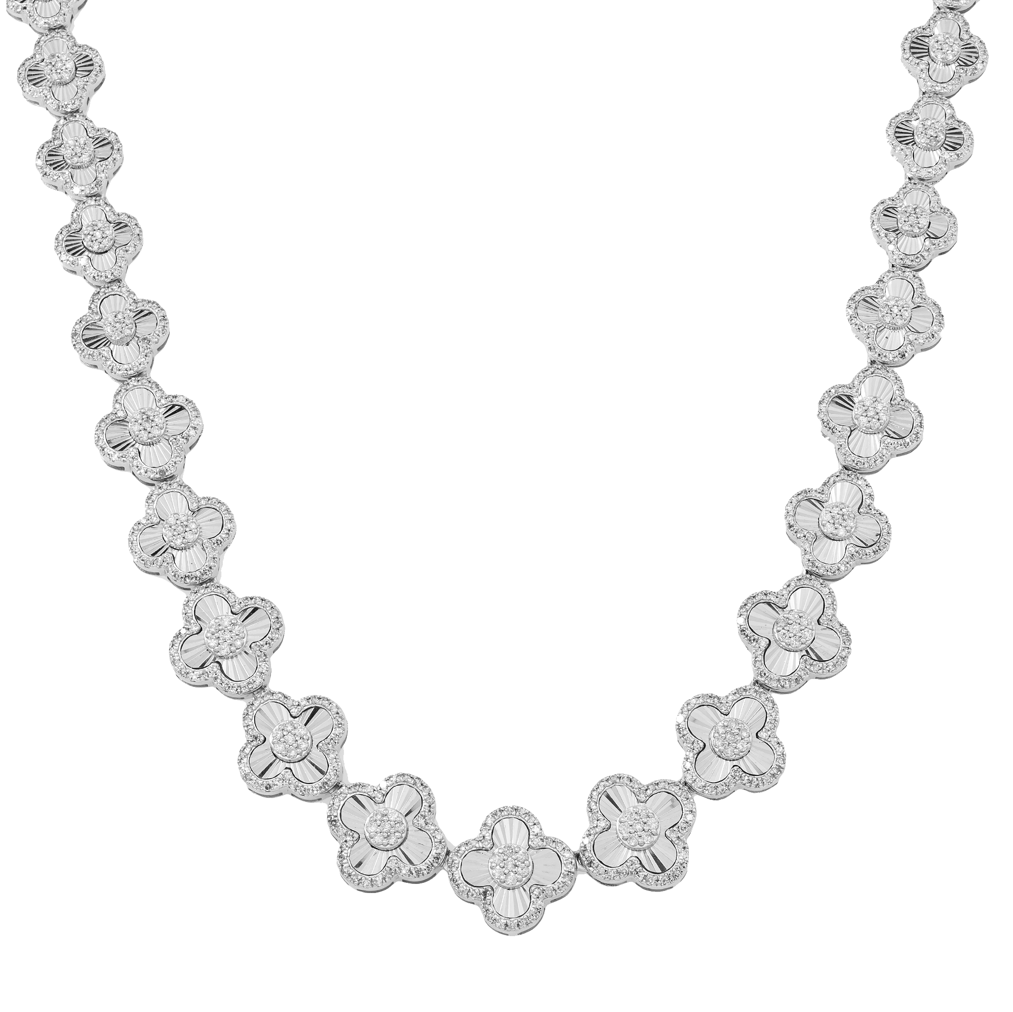 10K GOLD ROUND DIAMOND CLUSTER CLOVER CHAIN 6.90 CT
