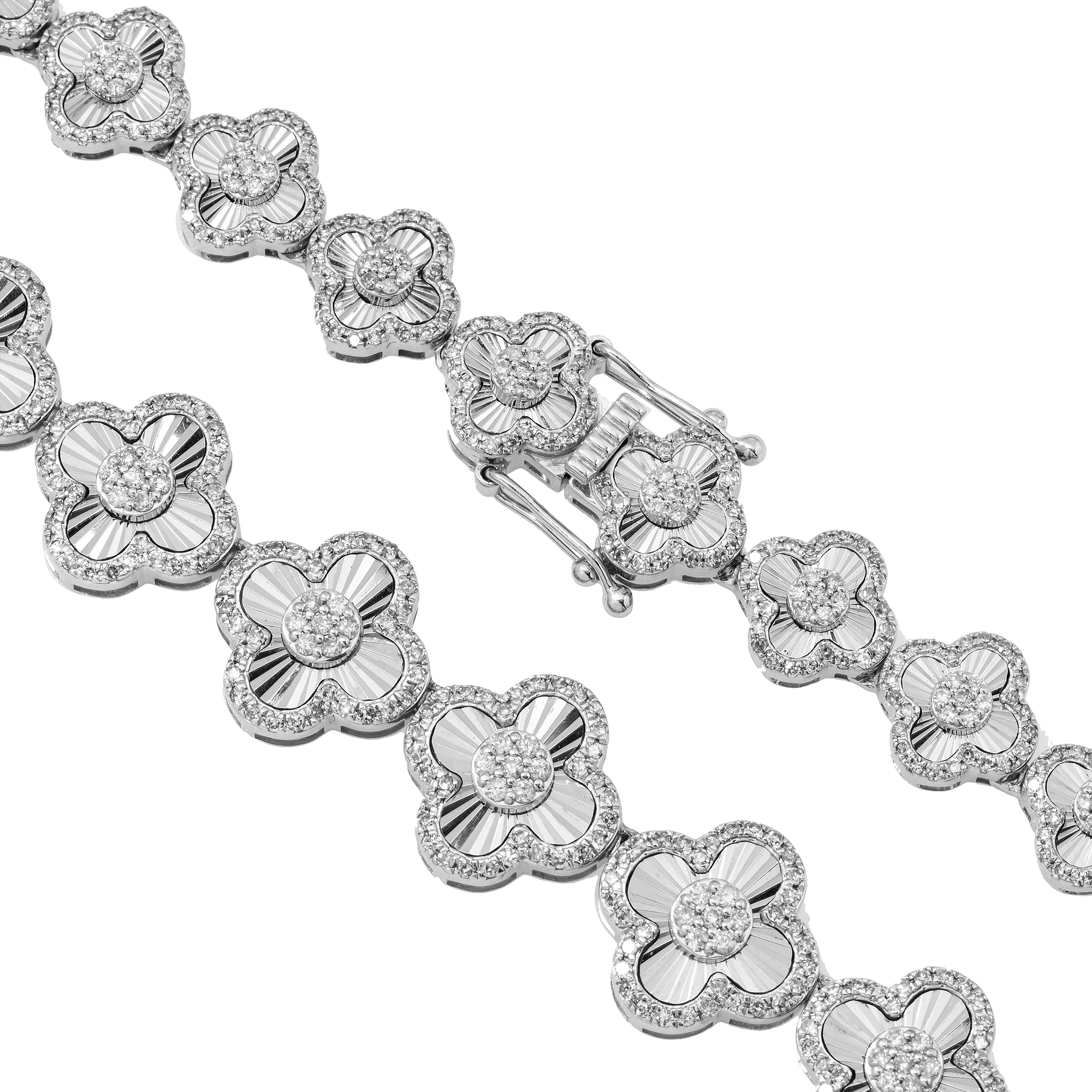 10K GOLD ROUND DIAMOND CLUSTER CLOVER CHAIN 6.90 CT