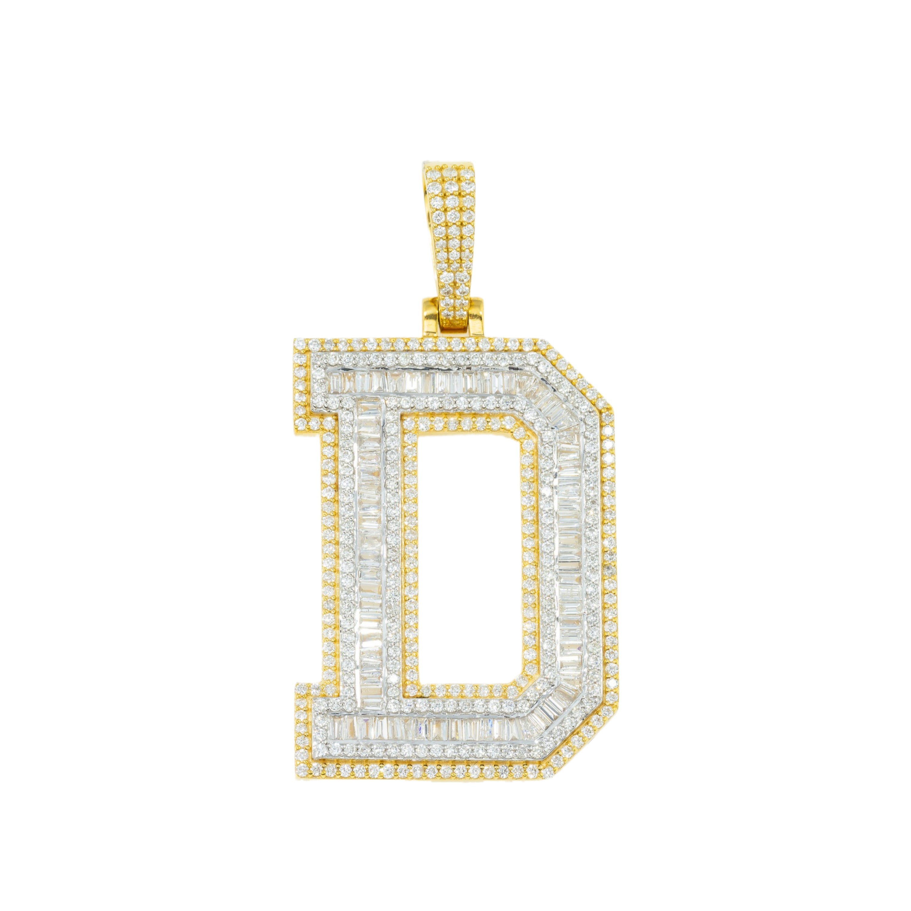10K GOLD BAGUETTE AND ROUND DIAMOND INITIAL D PENDANT 1.82 CT