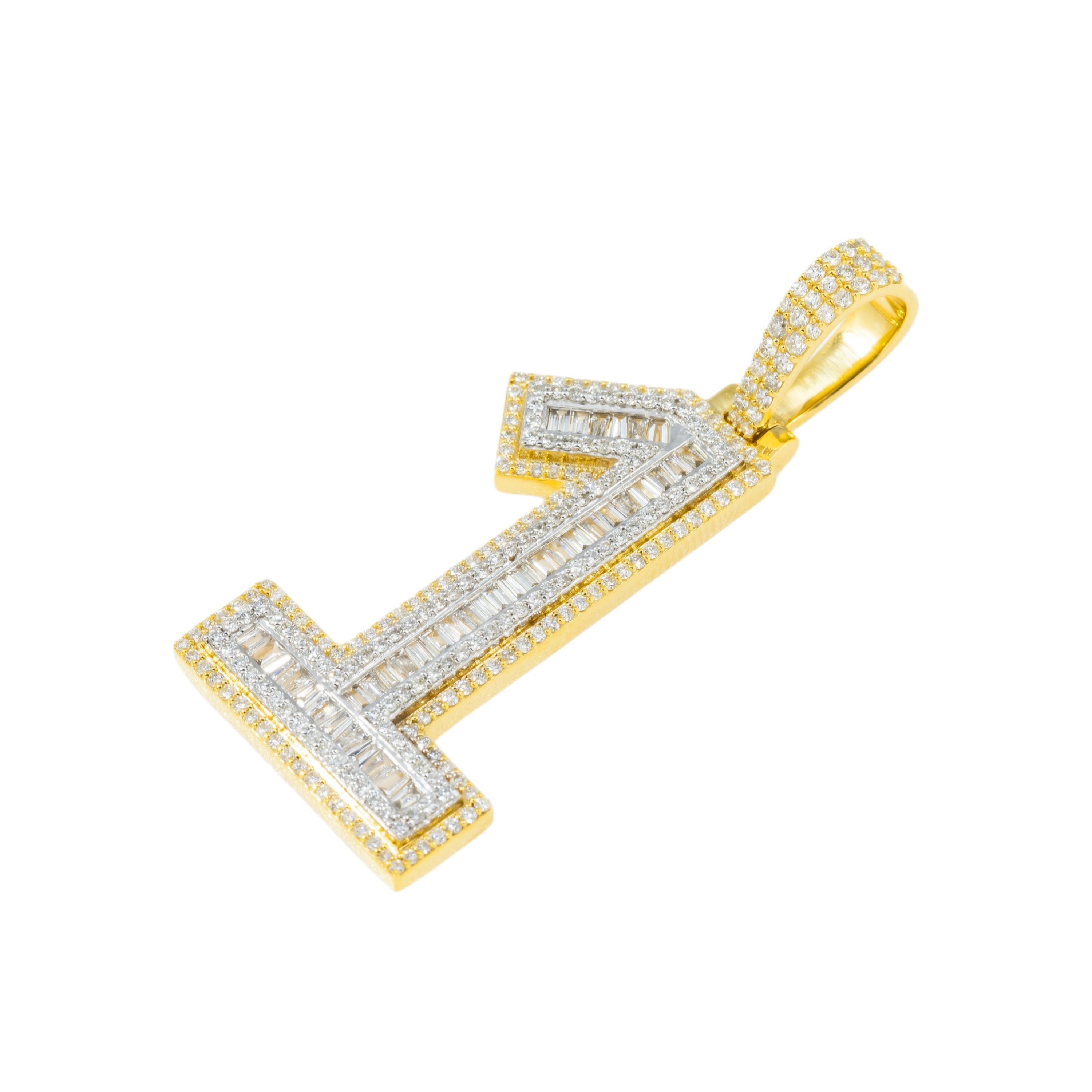 10K GOLD BAGUETTE AND ROUND DIAMOND NUMBER 1 PENDANT 1.33 CT