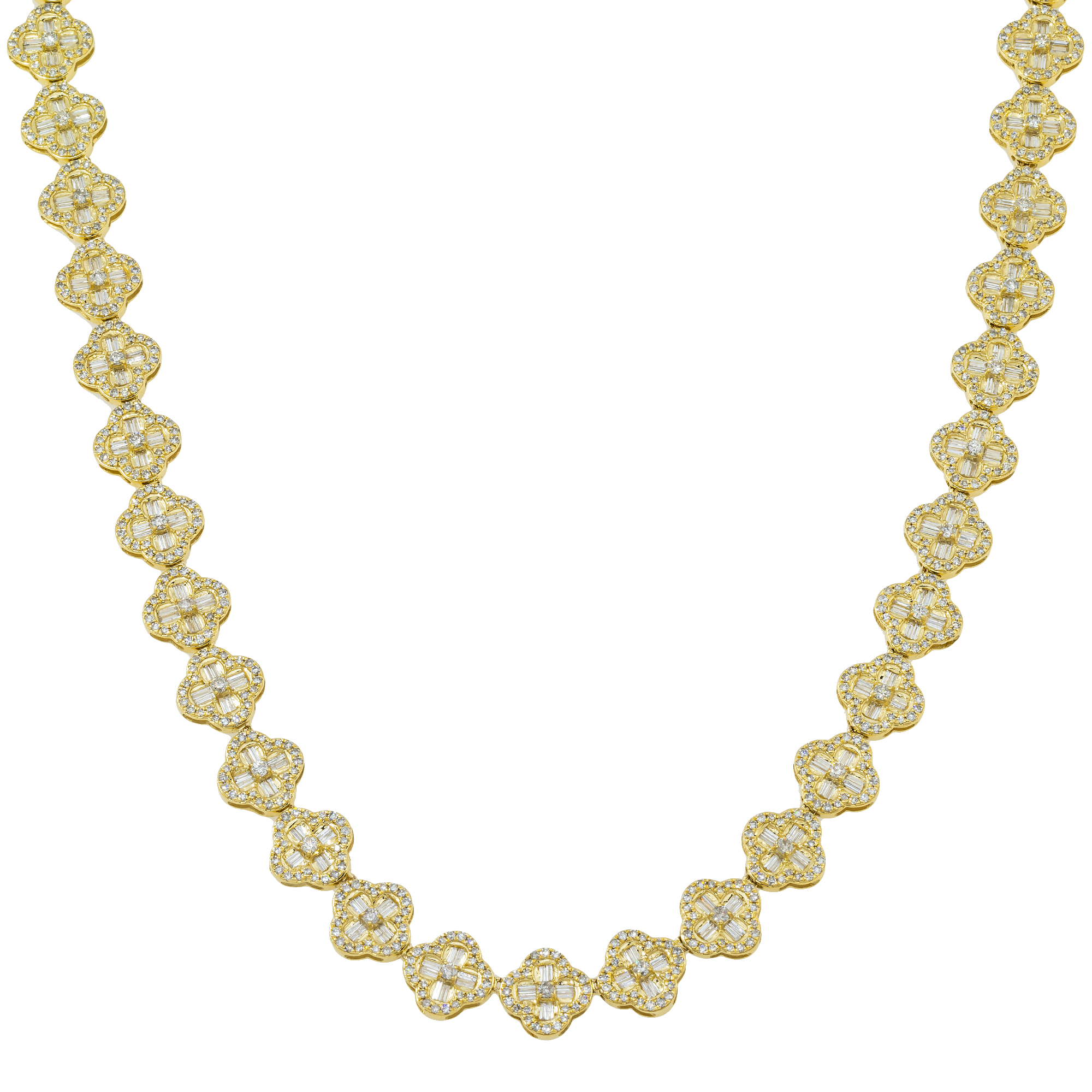 10K GOLD ROUND DIAMOND CLUSTER CLOVER CHAIN 6.90 CT