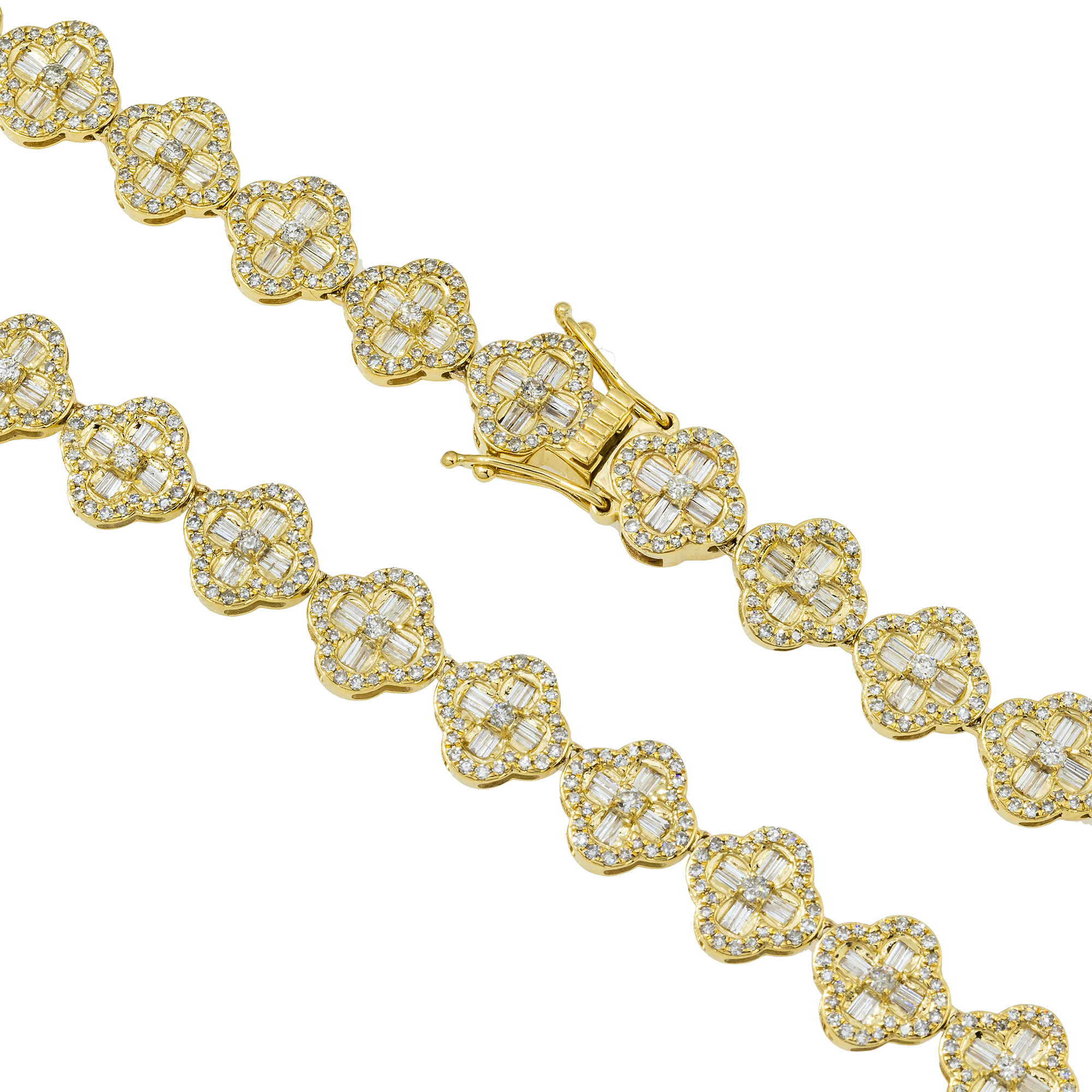 10K GOLD ROUND DIAMOND CLUSTER CLOVER CHAIN 6.90 CT
