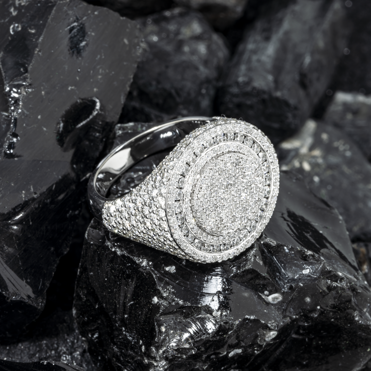 10K GOLD ROUND AND BAGUETTE DIAMOND CIRCULAR RING 4.40 CT
