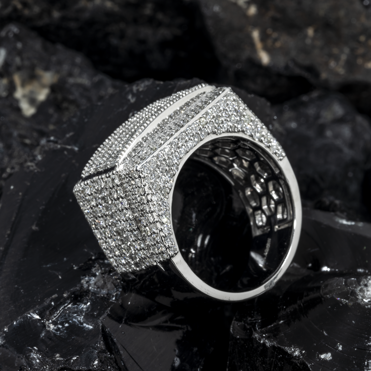10K GOLD BAGUETTE AND ROUND DIAMOND RECTANGULAR STATEMENT RING 3.49 CT