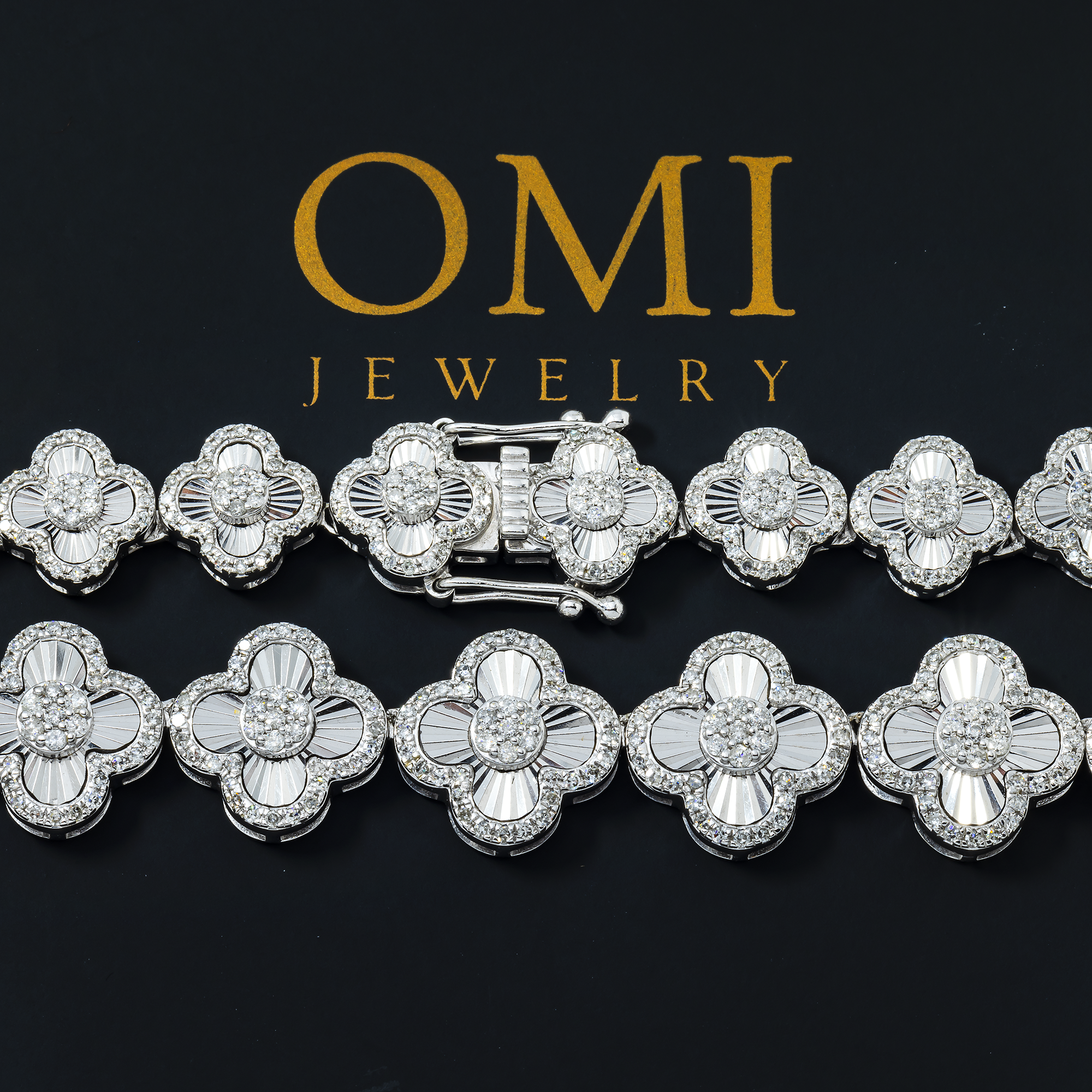 10K GOLD ROUND DIAMOND CLUSTER CLOVER CHAIN 6.90 CT