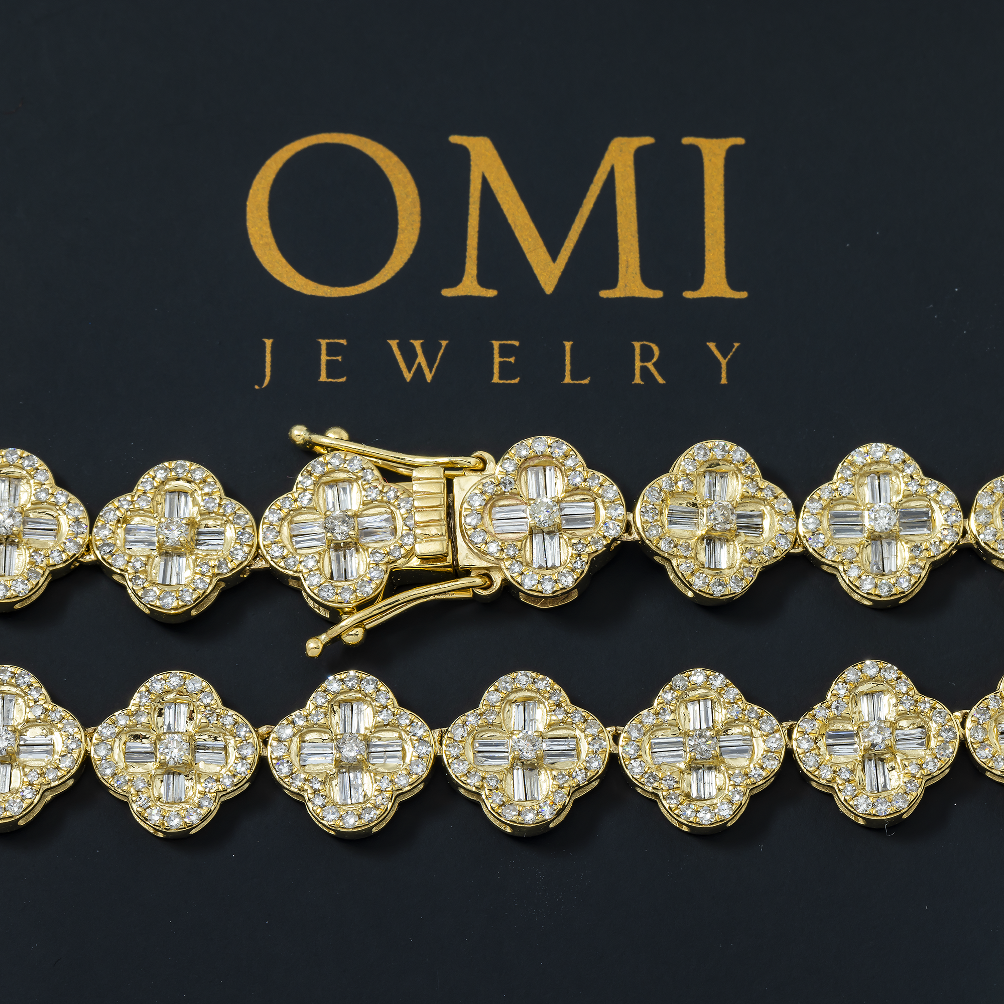 10K GOLD ROUND DIAMOND CLUSTER CLOVER CHAIN 6.90 CT