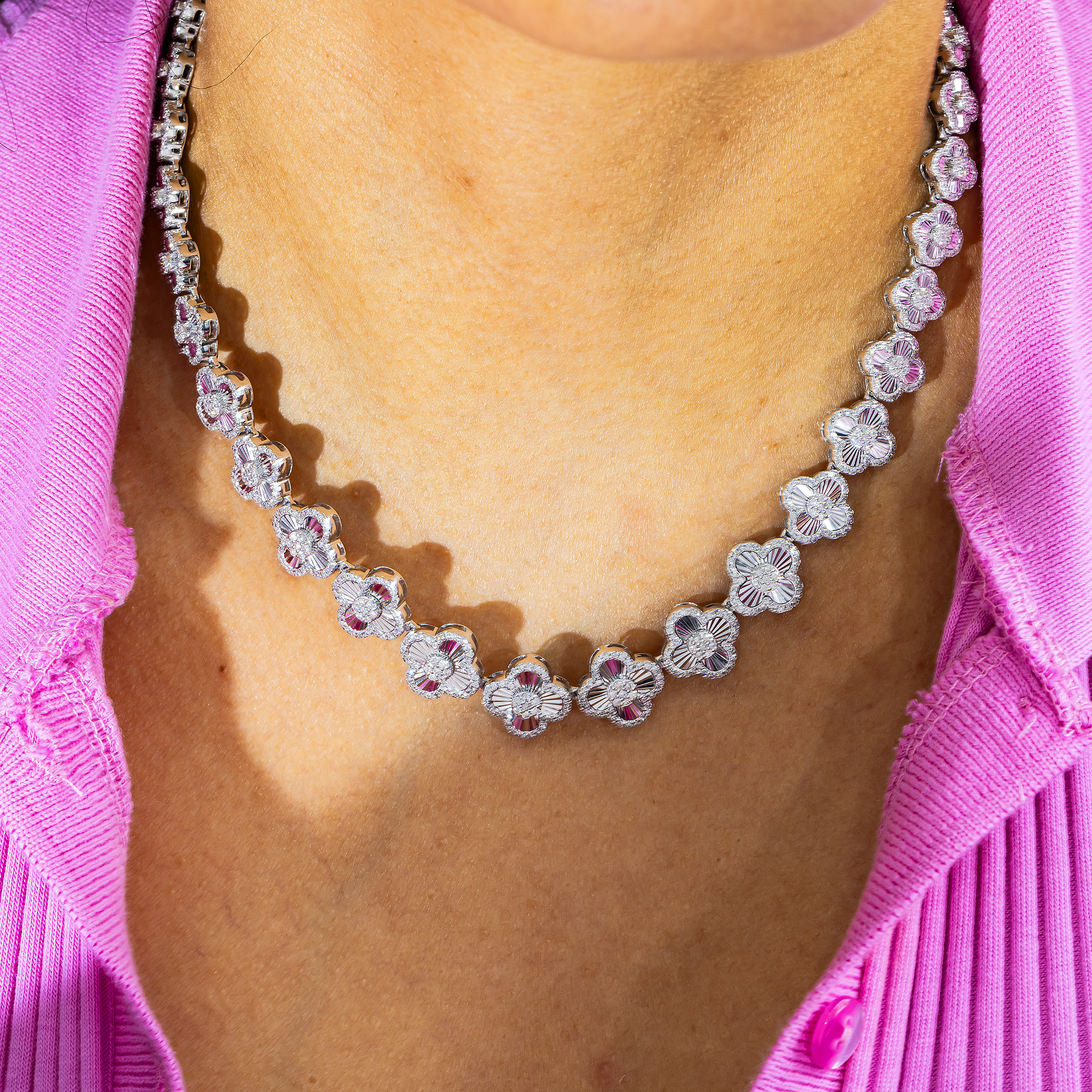 10K GOLD ROUND DIAMOND CLUSTER CLOVER CHAIN 6.90 CT