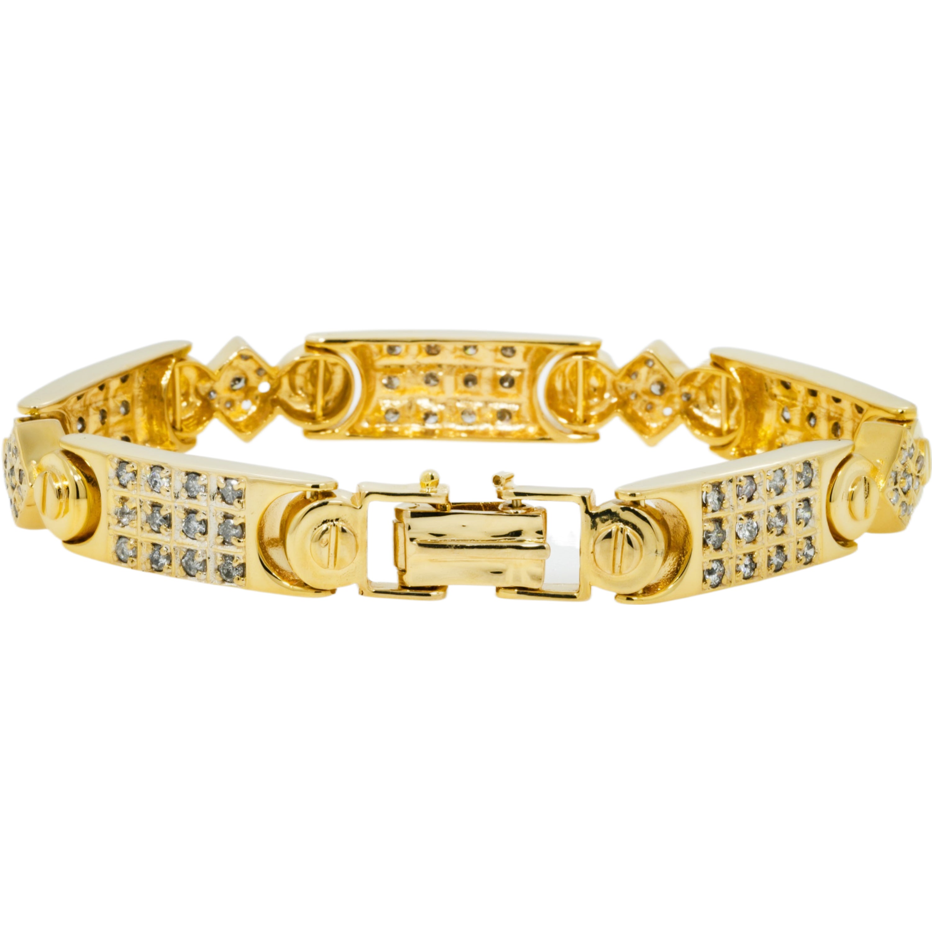 10K GOLD ROUND DIAMONDS 11.5MM FANCY LINK BRACELET 3.59 CT
