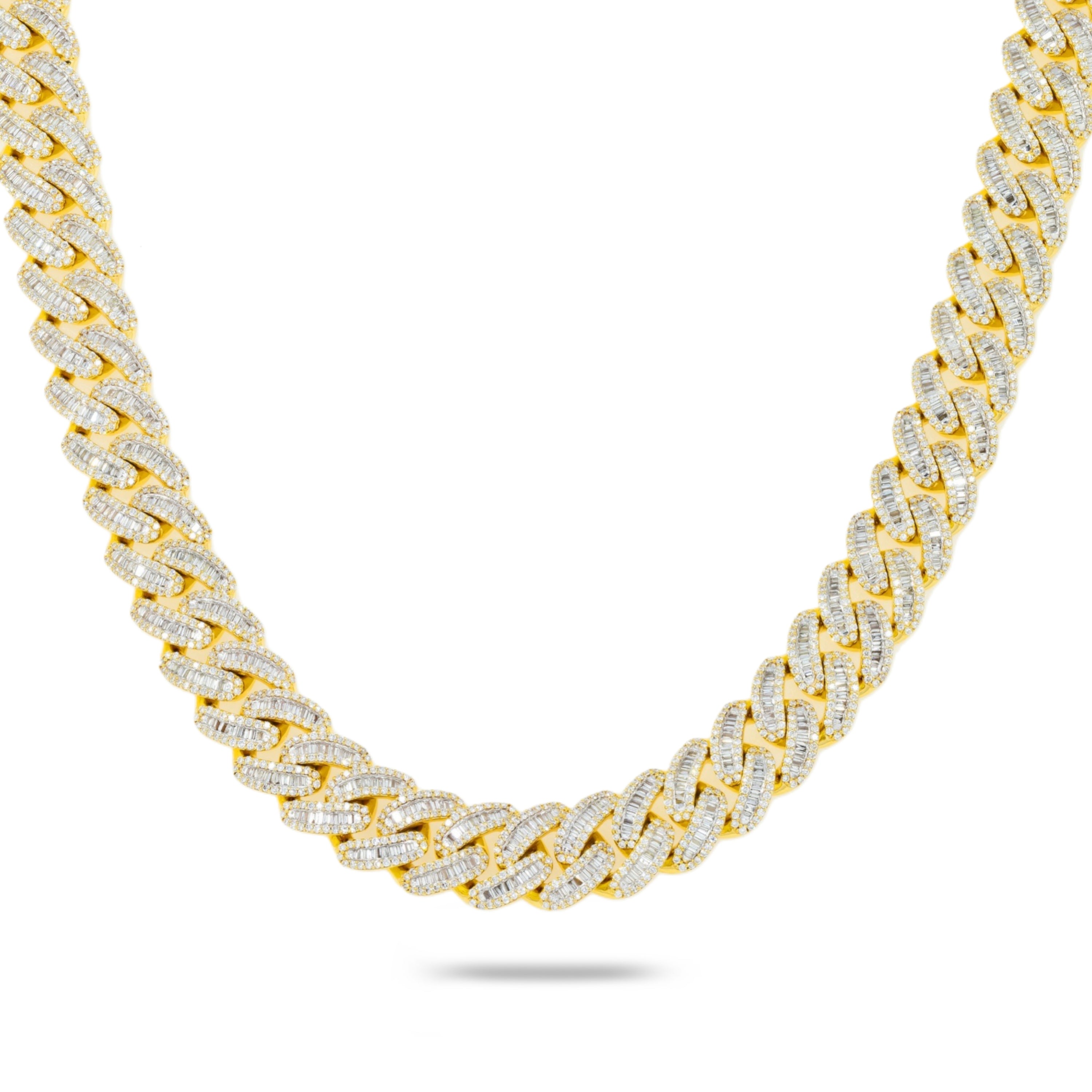 10K GOLD BAGUETTE AND ROUND DIAMOND 12MM OPEN CUBAN LINK CHAIN 18.86 CT