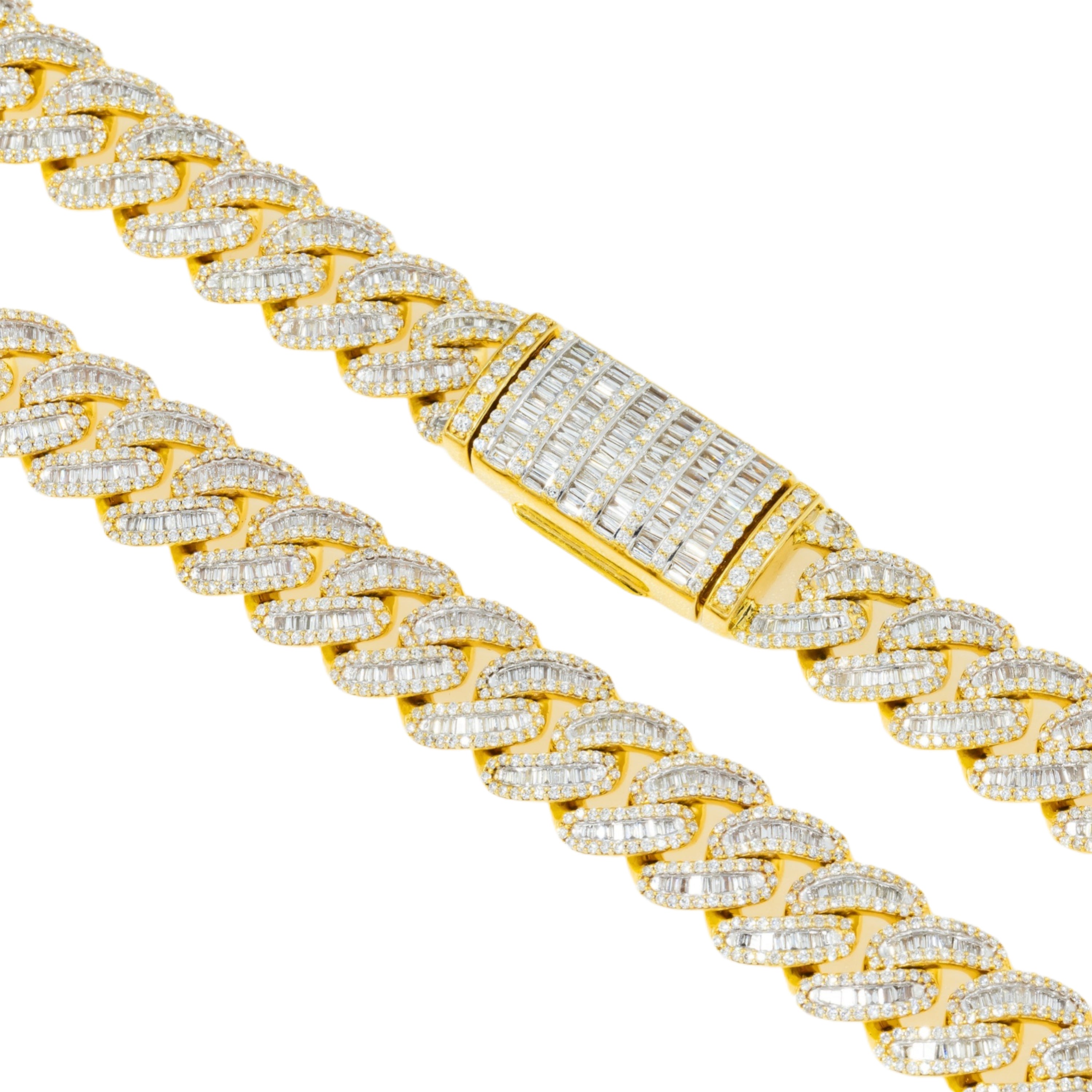 10K GOLD BAGUETTE AND ROUND DIAMOND 12MM OPEN CUBAN LINK CHAIN 18.86 CT
