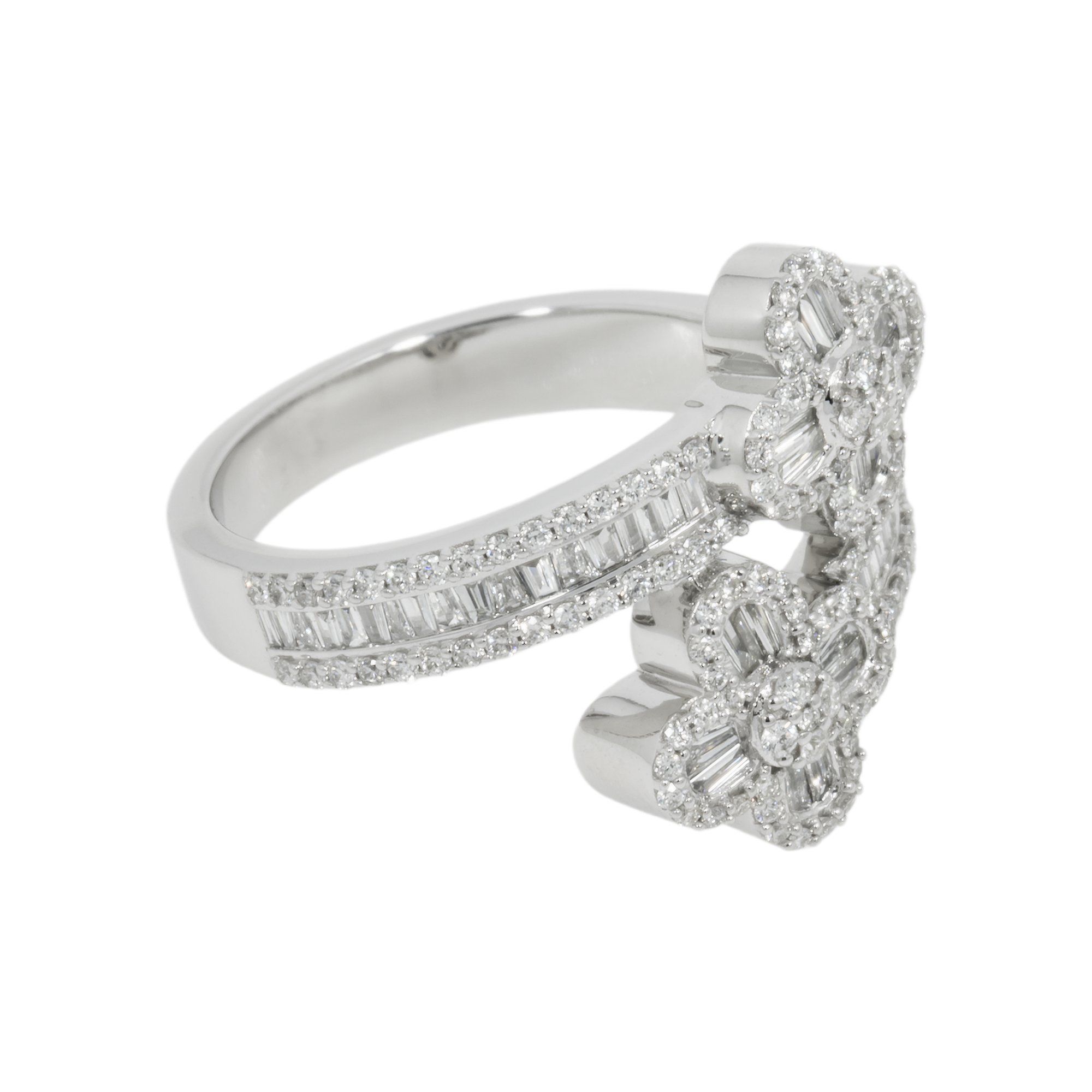 14K GOLD BAGUETTE AND ROUND DIAMOND DOUBLE CLOVER RING 1.09 CT