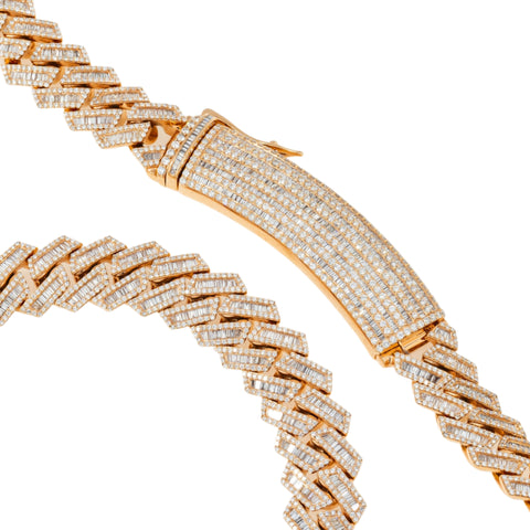 10K GOLD BAGUETTE AND ROUND DIAMOND 15MM CUBAN LINK CHAIN 24.58 CT