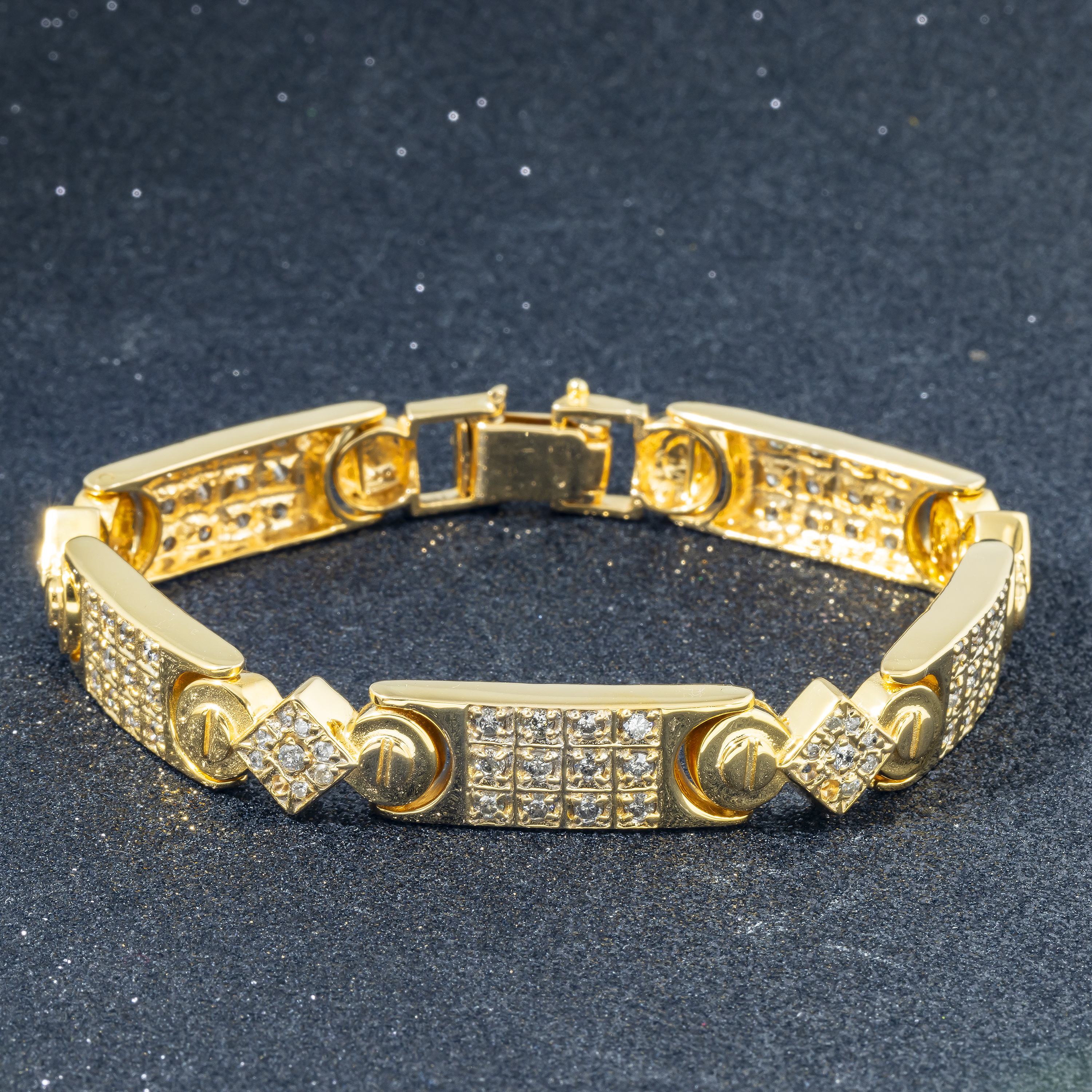 10K GOLD ROUND DIAMONDS 11.5MM FANCY LINK BRACELET 3.59 CT