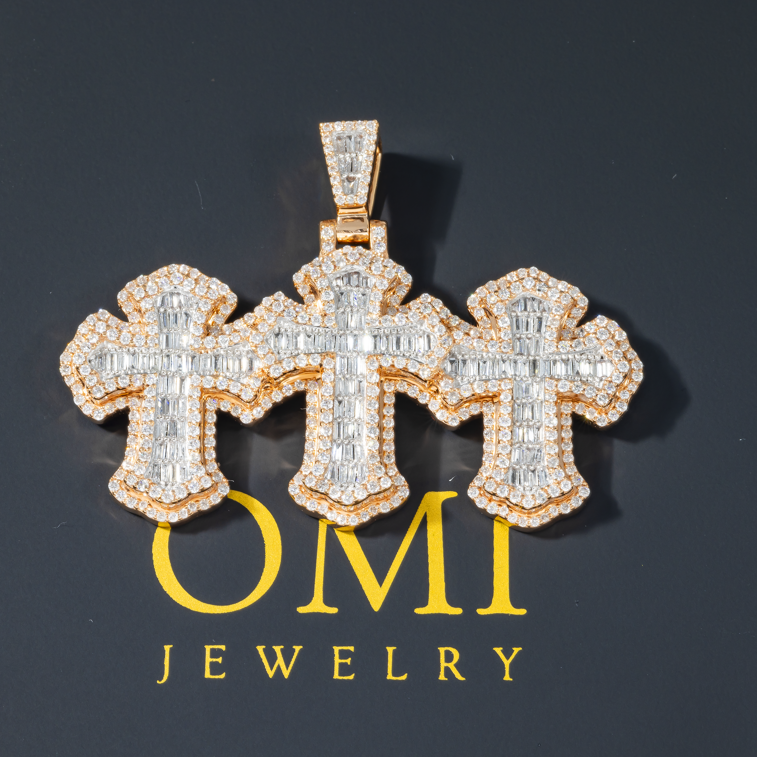 10K GOLD DIAMOND TRIPLE CROSSES PENDANT 2.61 CT
