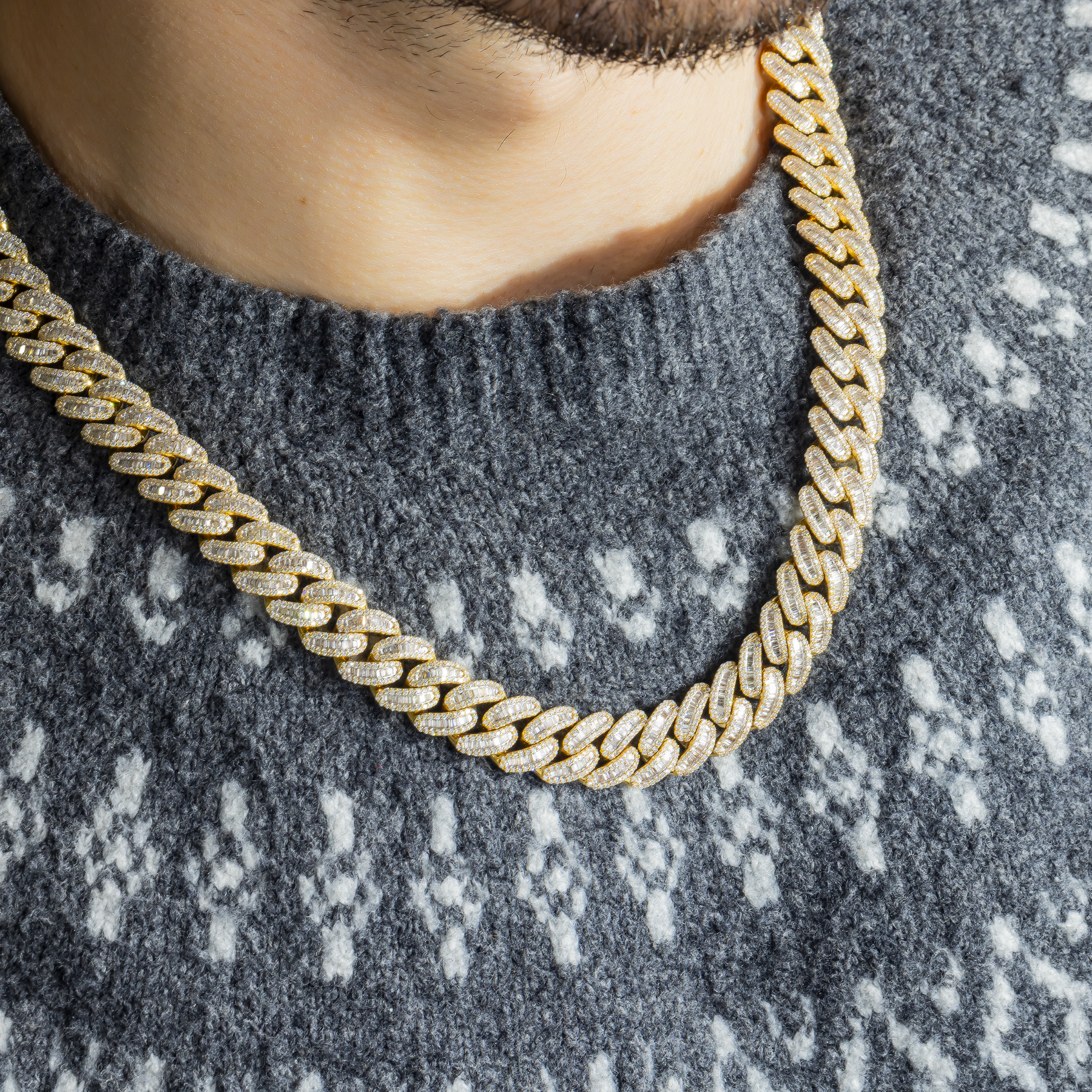 10K GOLD BAGUETTE AND ROUND DIAMOND 12MM OPEN CUBAN LINK CHAIN 18.86 CT