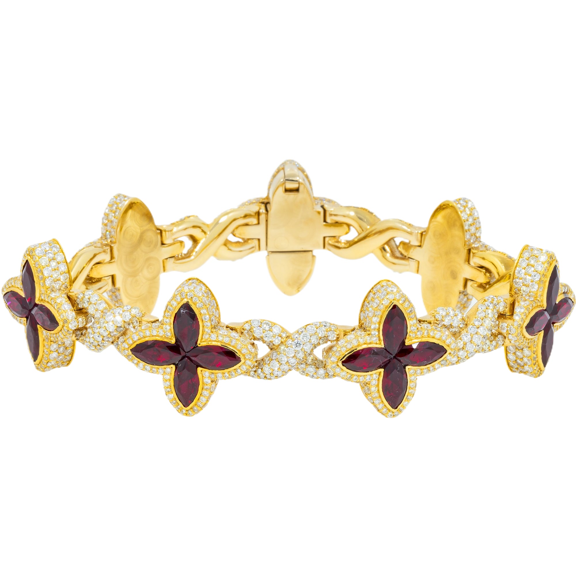 10K GOLD DIAMONDS & GEMSTONE FLOWER INFINITY CHAIN BRACELET 14.99 CT