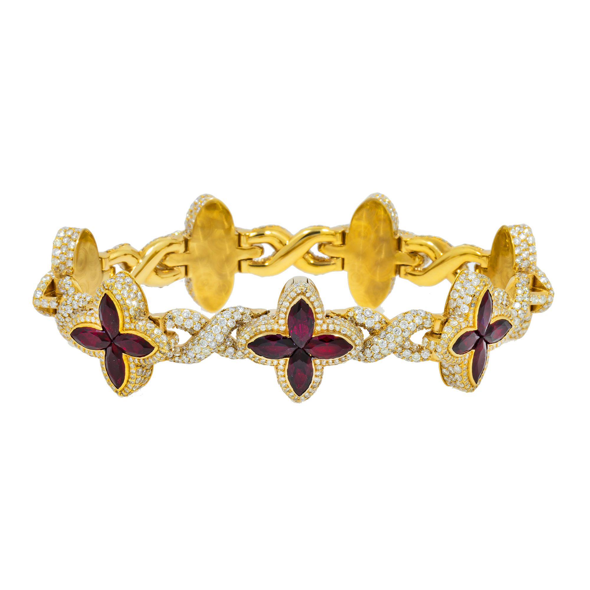 10K GOLD DIAMONDS & GEMSTONE FLOWER INFINITY CHAIN BRACELET 14.99 CT