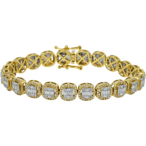 14K GOLD BAGUETTE AND ROUND SQUARE CLUSTER WITH DIAMOND FRAME BRACELET 2.48 CT