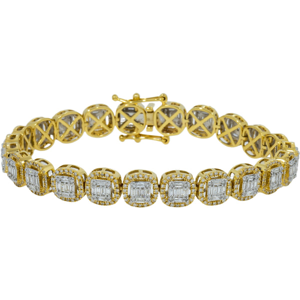 14K GOLD BAGUETTE AND ROUND SQUARE CLUSTER WITH DIAMOND FRAME BRACELET 2.48 CT