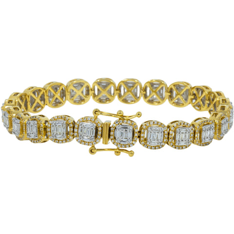 14K GOLD BAGUETTE AND ROUND SQUARE CLUSTER WITH DIAMOND FRAME BRACELET 2.48 CT