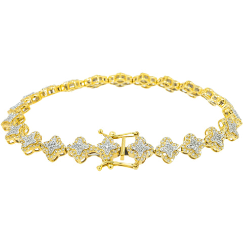 14K GOLD ROUND DIAMONDS WITH SINGLE BORDER CLOVER BRACELET 1.80 CT