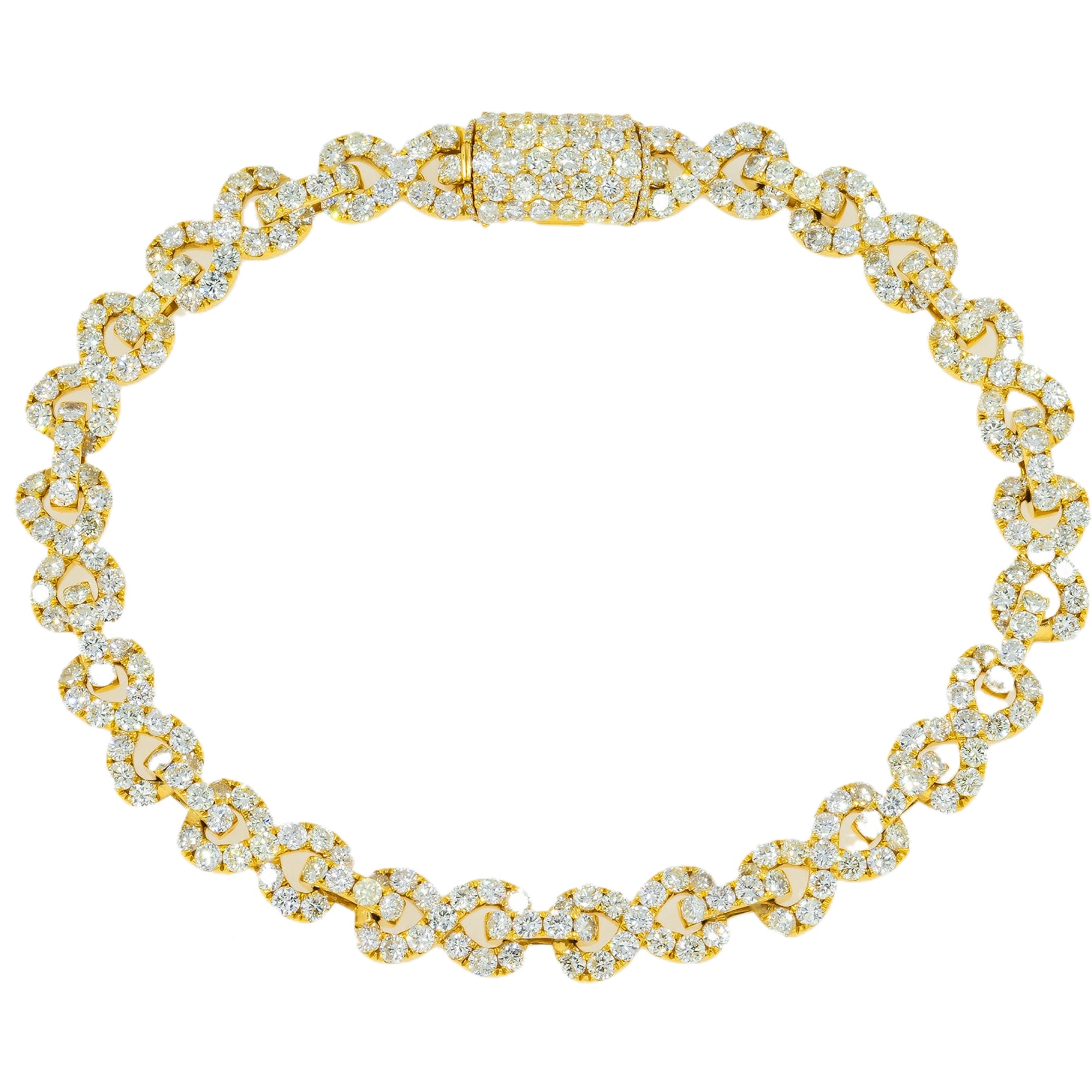 14K GOLD ROUND DIAMONDS 7.5MM INFINITY CHAIN BRACELET 10.15 CT