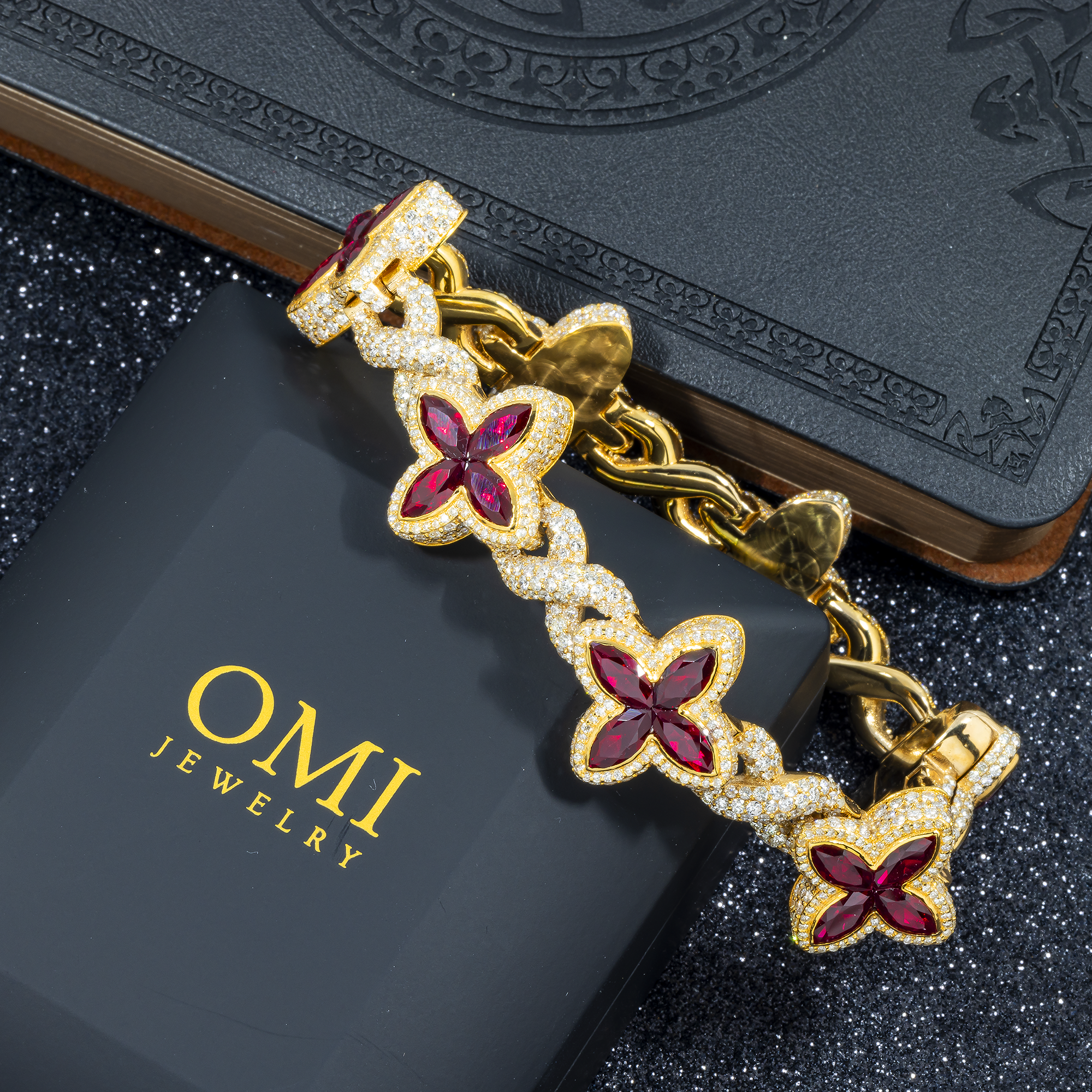 10K GOLD DIAMONDS & GEMSTONE FLOWER INFINITY CHAIN BRACELET 14.99 CT