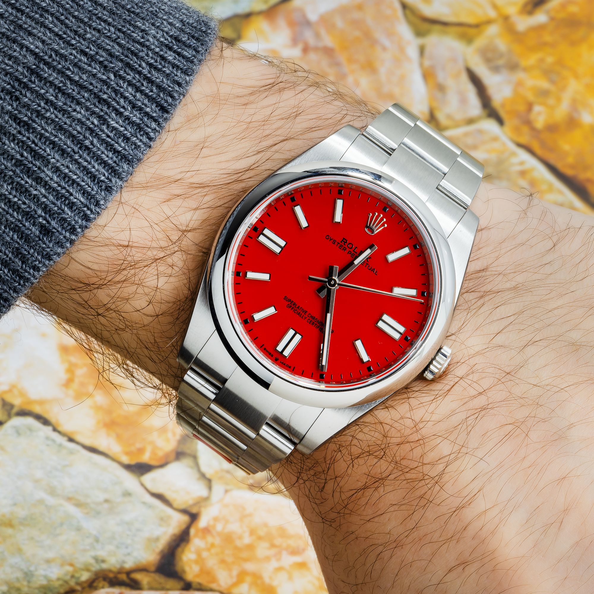 Rolex Oyster Perpetual 124300 41MM Coral Red Dial With Oyster Bracelet