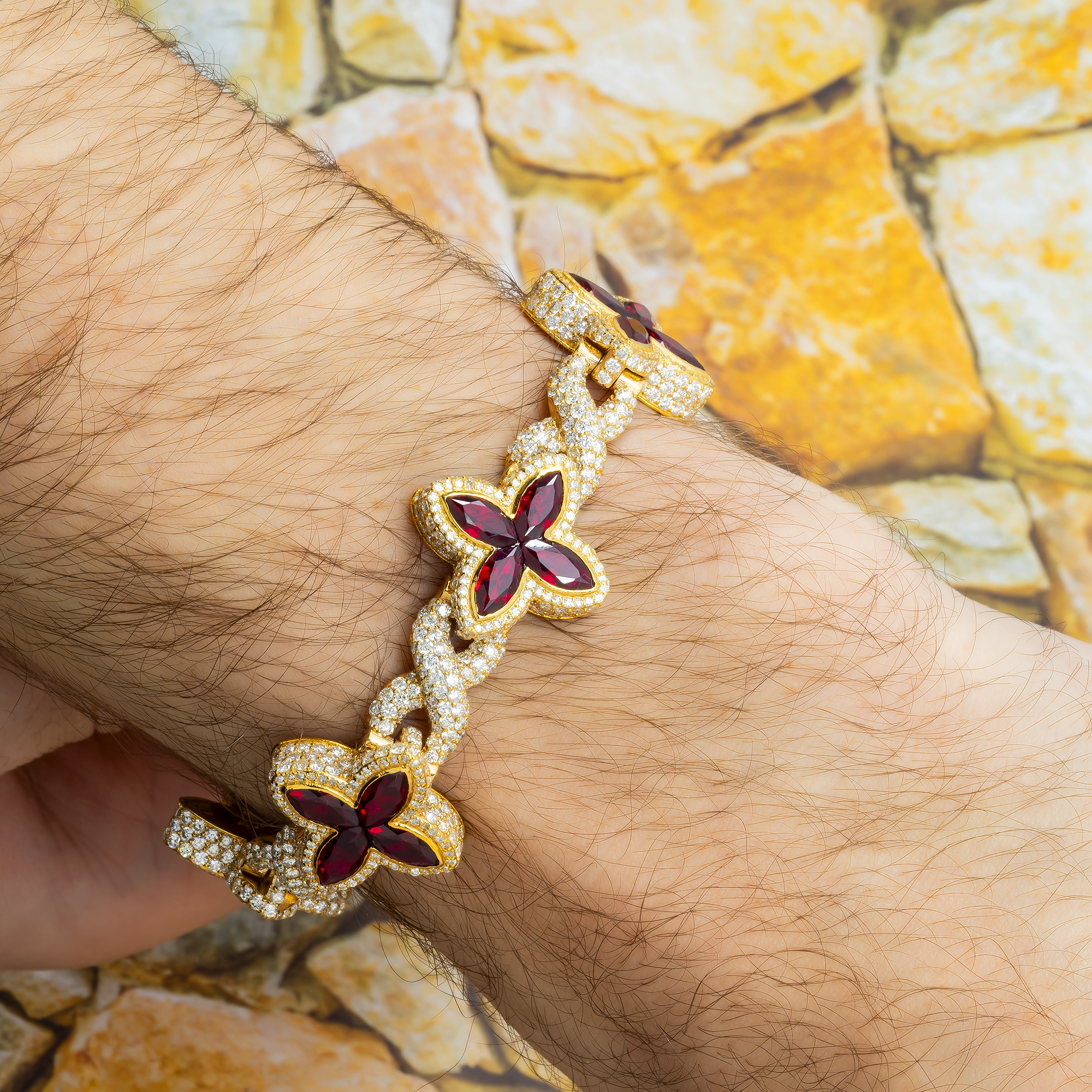 10K GOLD DIAMONDS & GEMSTONE FLOWER INFINITY CHAIN BRACELET 14.99 CT