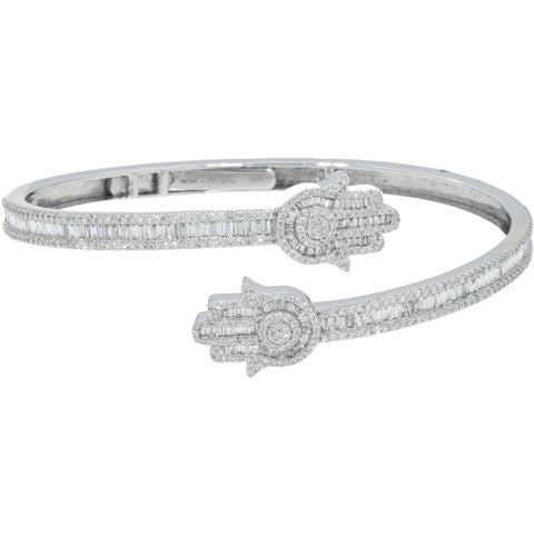 10K GOLD ROUND AND BAGUETTE DIAMOND HAMSA BYPASS BANGLE 2.57 CT