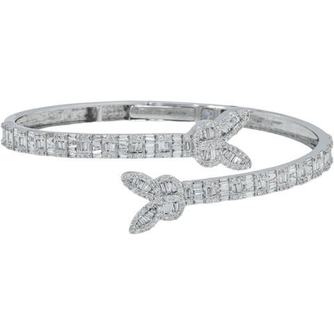 10K GOLD ROUND AND BAGUETTE DIAMOND BUTTERFLY BYPASS BANGLE 2.48 CT