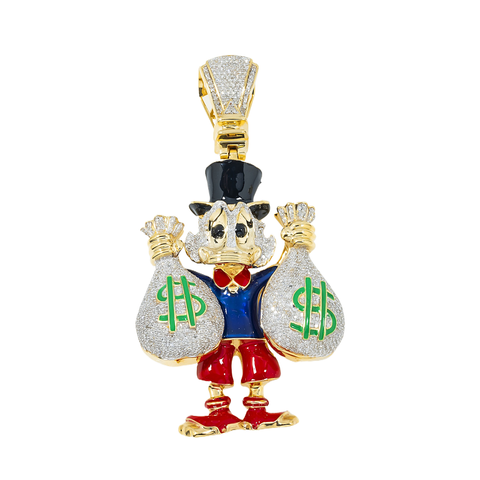 10K GOLD DIAMOND DUCK WITH MONEY BAGS PENDANT 1.50 CTW