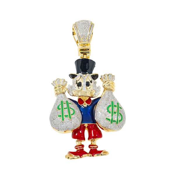 10K GOLD DIAMOND DUCK WITH MONEY BAGS PENDANT 1.50 CTW