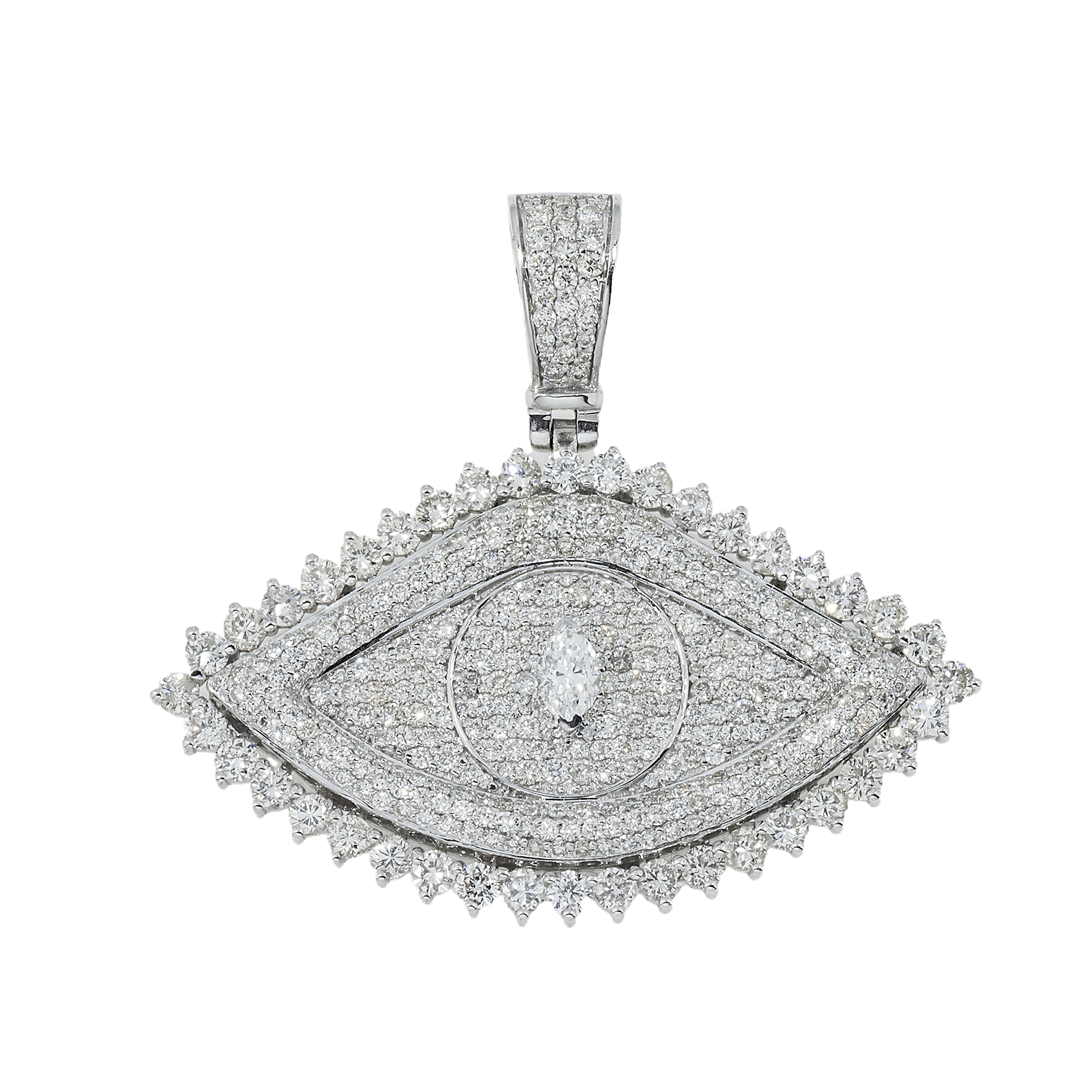 10K GOLD MARQUISE CENTER DIAMOND EVIL EYE PENDANT 4.00 CTW