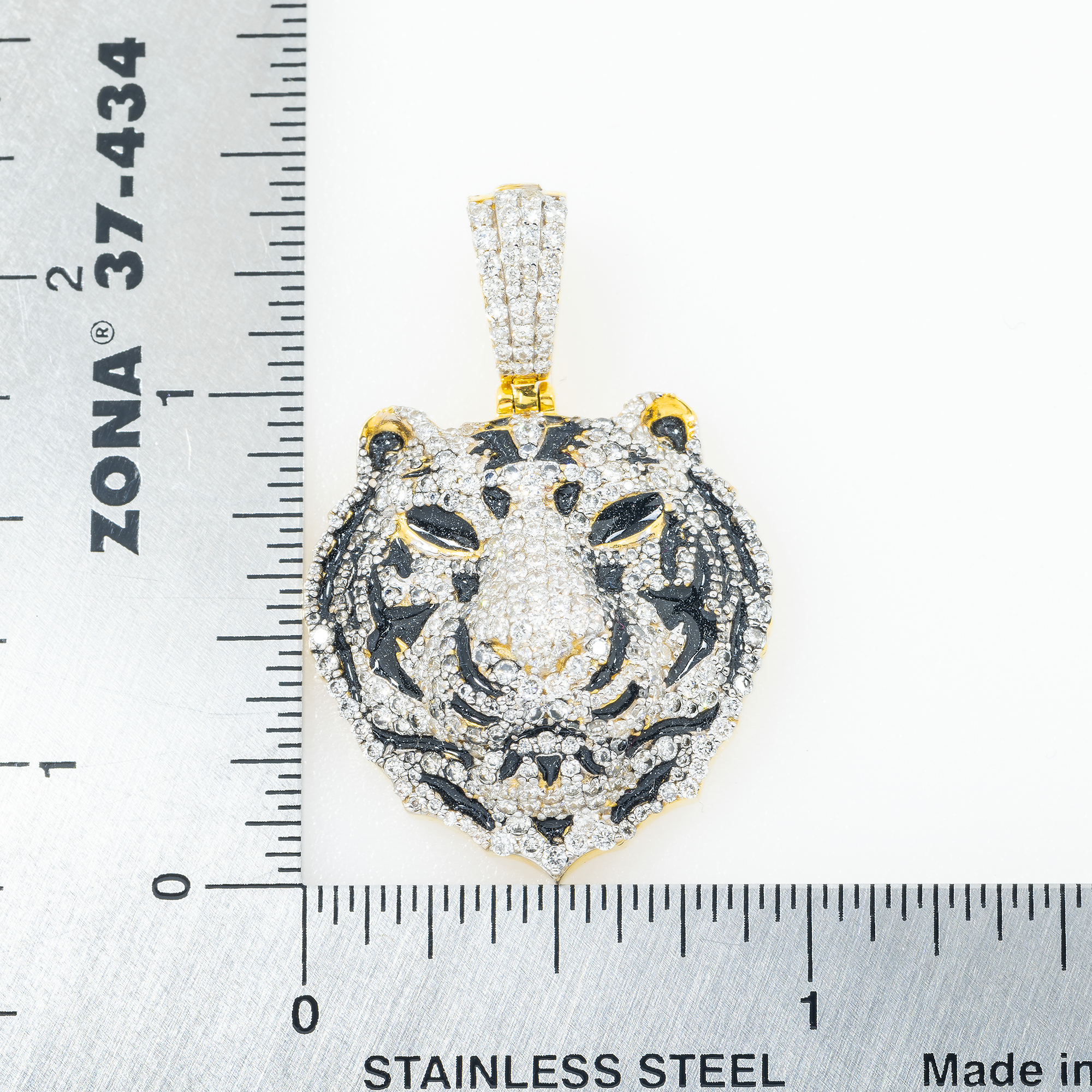 10K GOLD DIAMOND BLACK TIGER HEAD PENDANT 1.75 CT