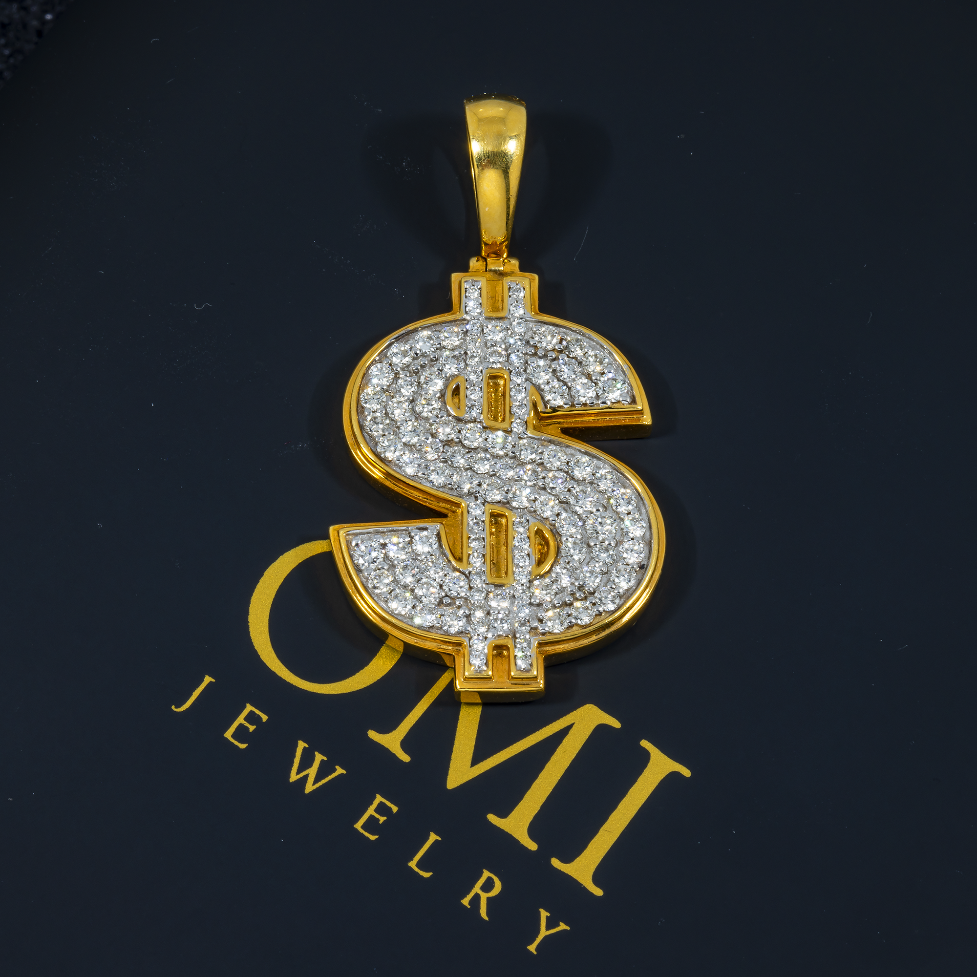 10K GOLD DIAMOND DOLLAR SIGN PENDANT 1.85 CT