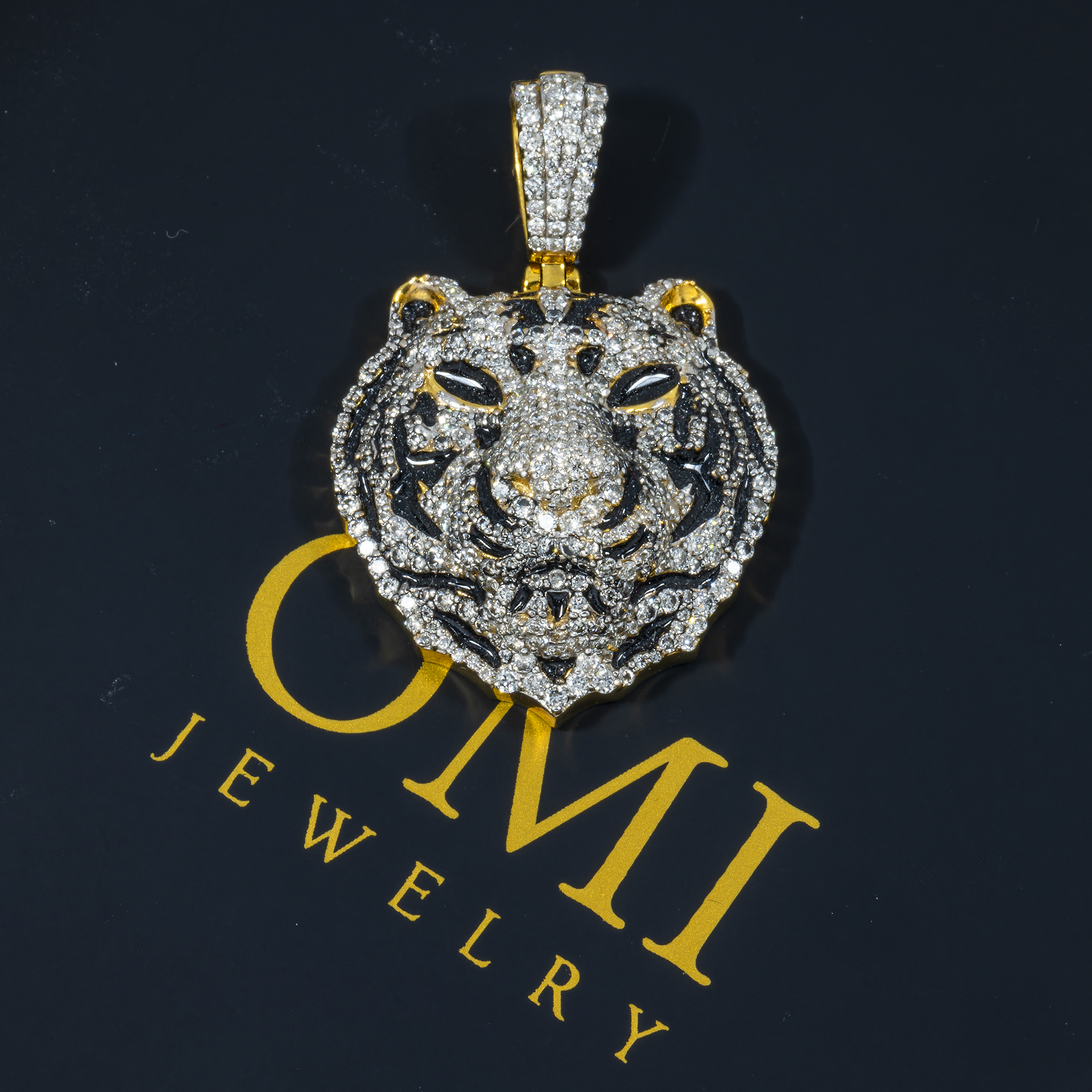 10K GOLD DIAMOND BLACK TIGER HEAD PENDANT 1.75 CT