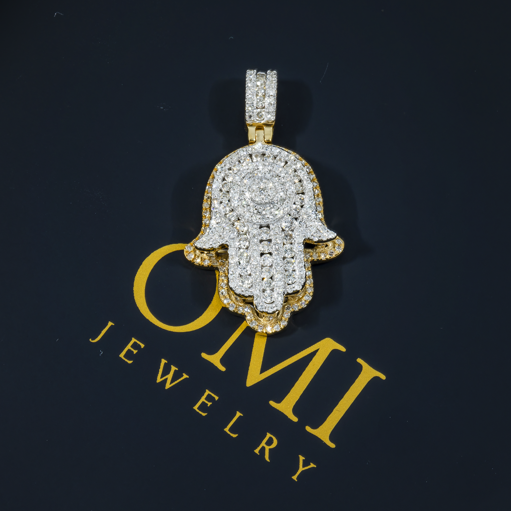 14K GOLD DIAMOND HAMSA PENDANT 1.20 CT