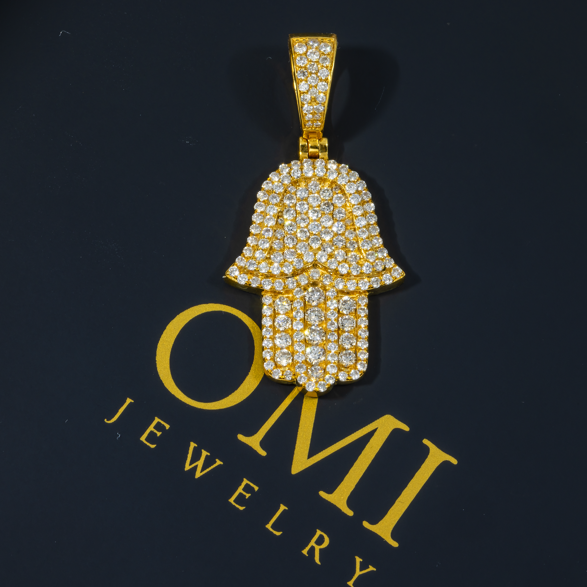 14K GOLD DIAMOND 3D HAMSA PENDANT 1.45 CT