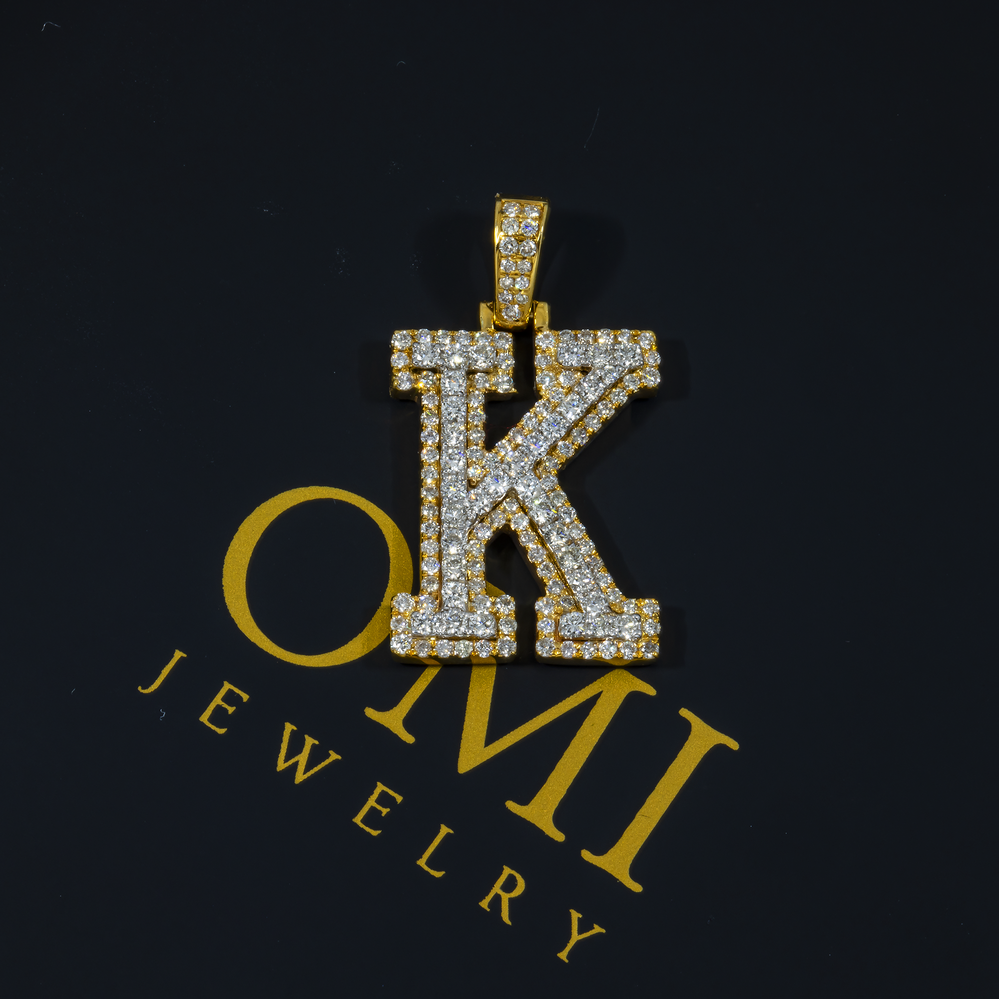 10K GOLD DIAMOND 3D INITIAL K PENDANT 1.10 CT