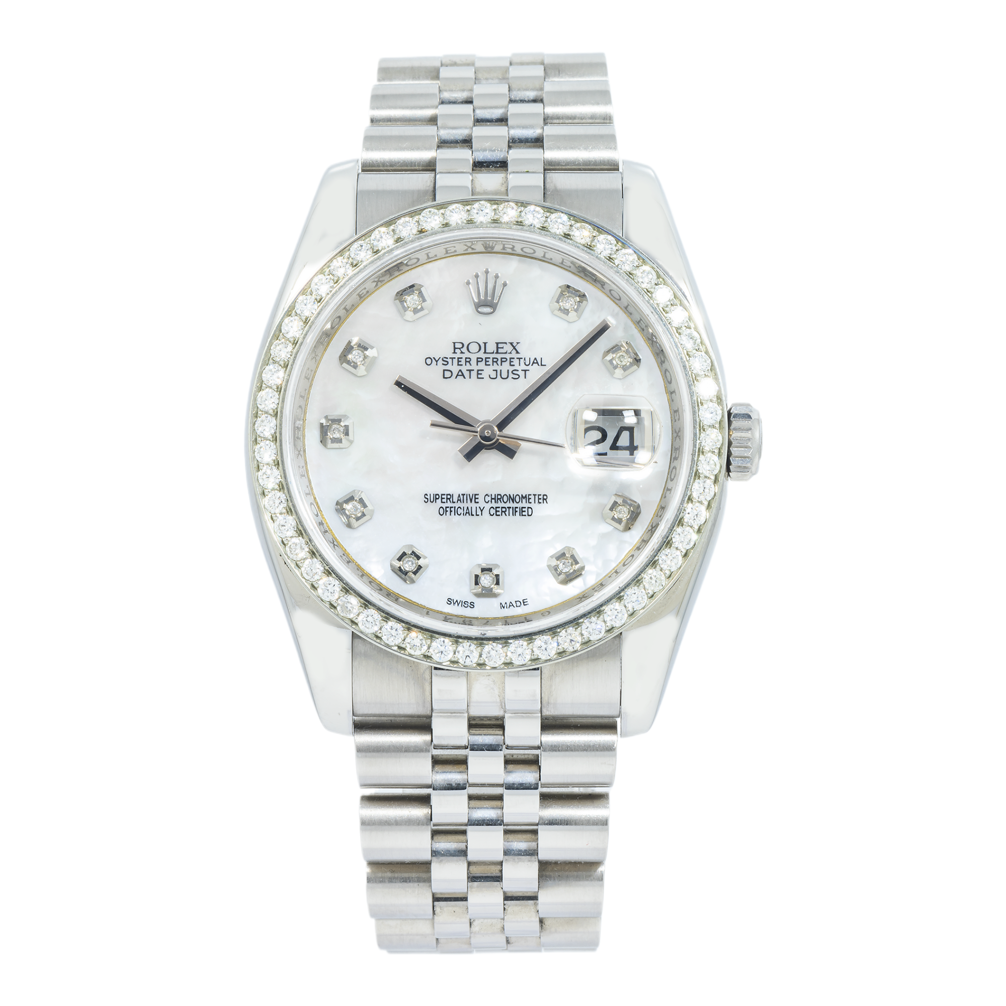 Rolex Datejust 36MM 116234 Mother of Pearl Diamond Dial Diamond Bezel Stainless Steel Jubilee Bracelet