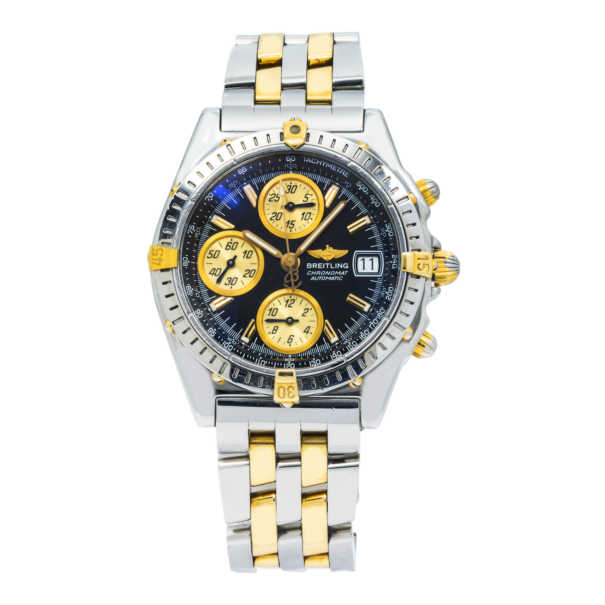 Breitling Chronomat 40MM B13050 Black Dial Two Tone Yellow Gold Bracelet