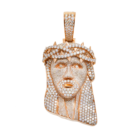 10K GOLD ROUND DIAMOND JESUS HEAD PENDANT 16.50 CT